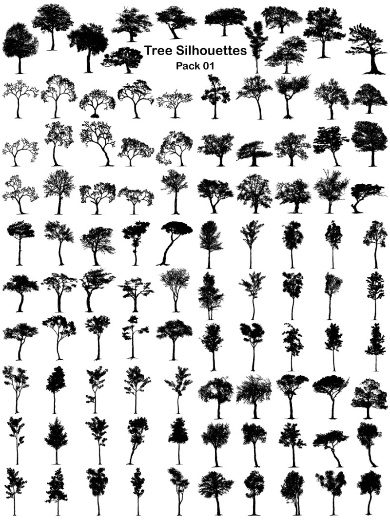 Tree Silhouettes Vector and Photoshop Brush Pack-01