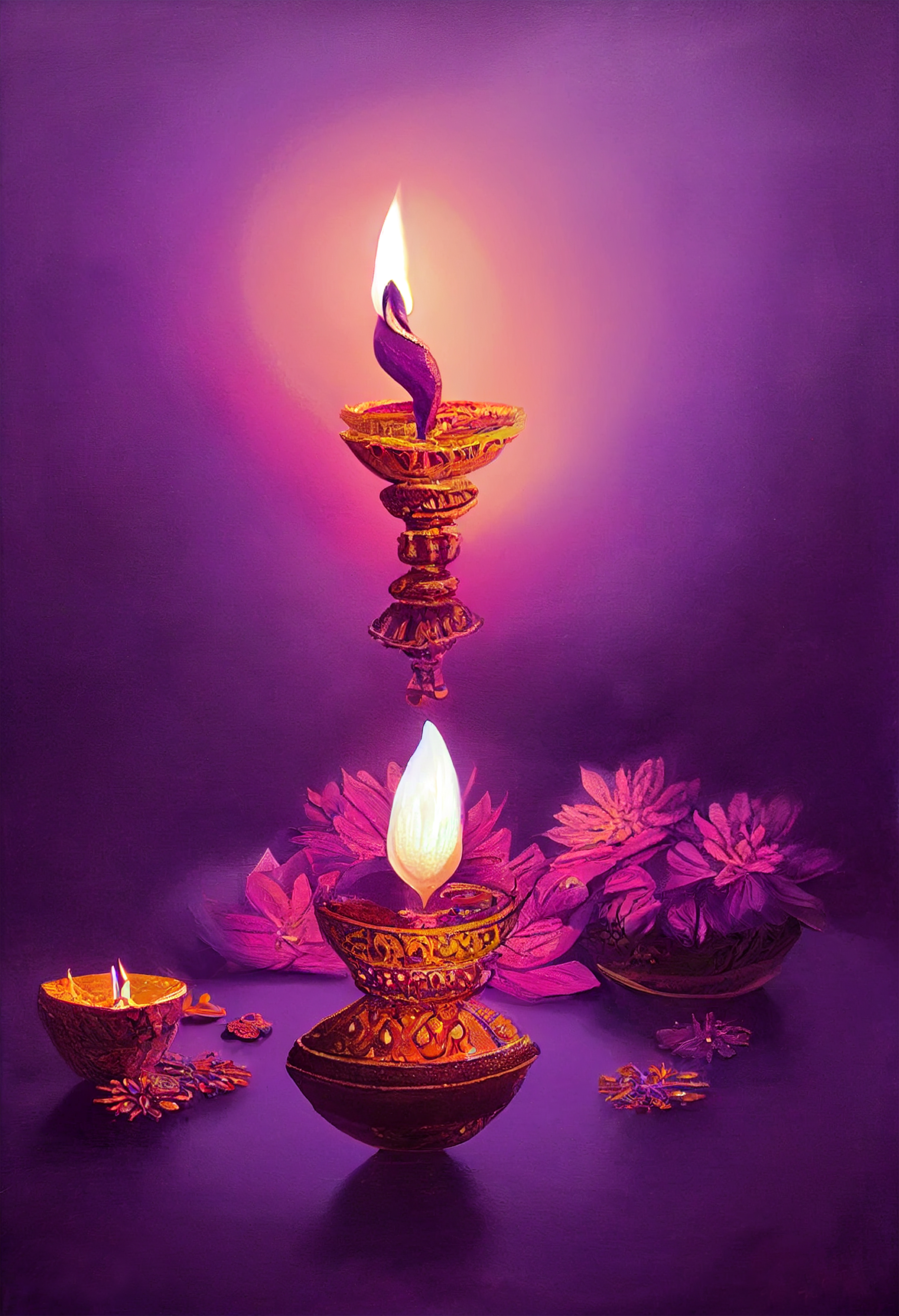 Purple Diwali Greeting Card Design