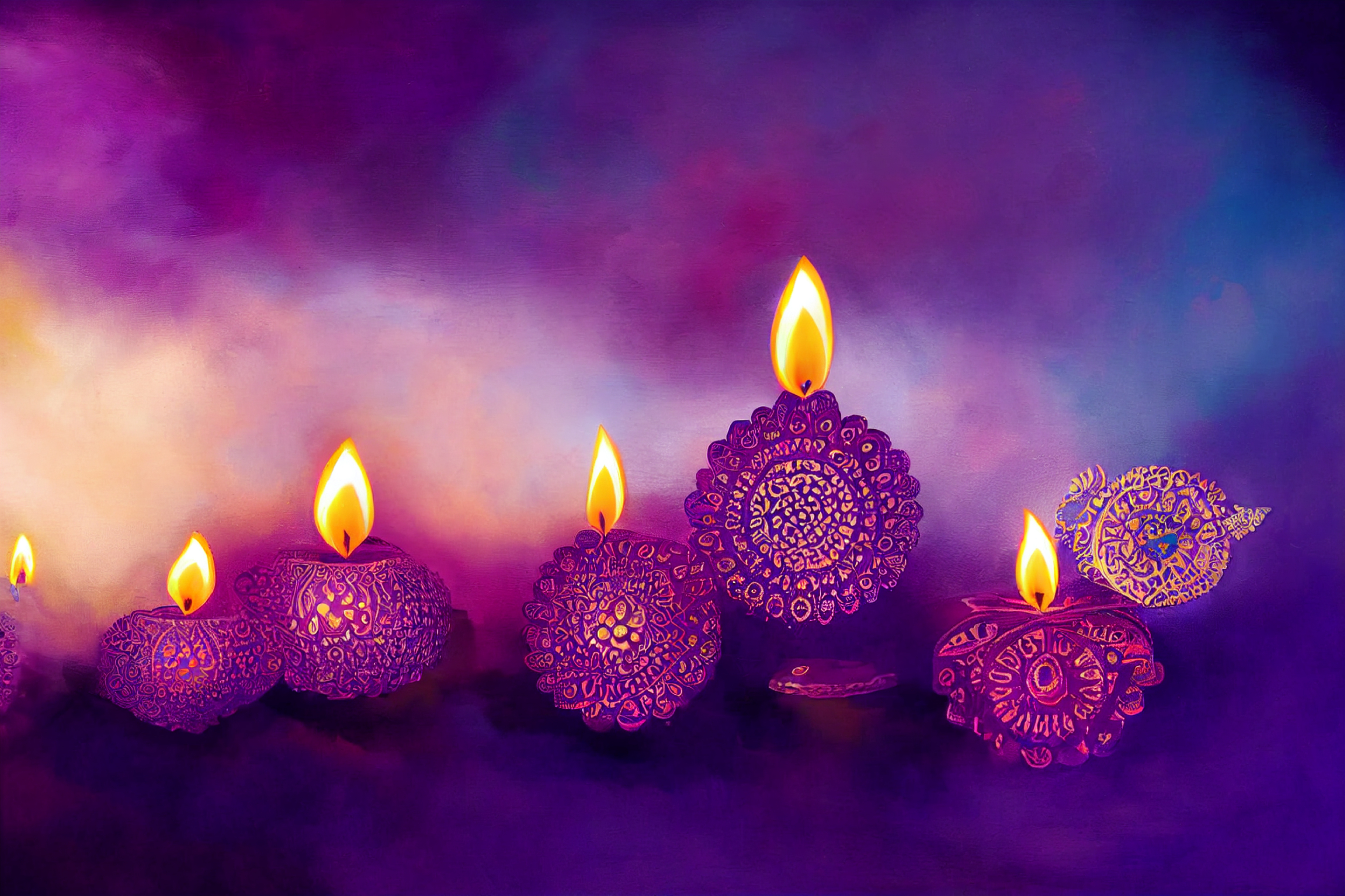 Purple Diwali Greeting Card Design