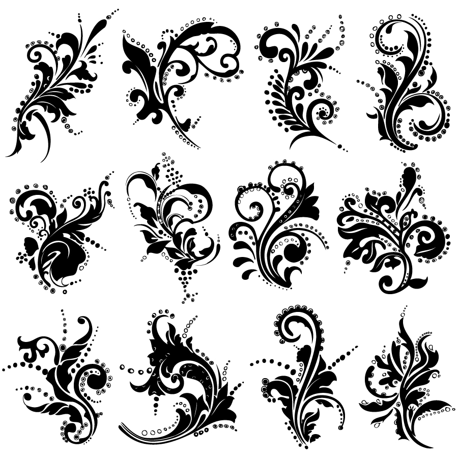 Hand Drawn Decorative Floral Vector Brush Pack-02
