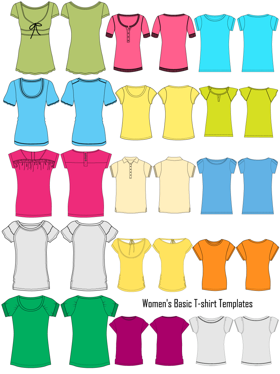 Download Women's Basic T-shirt Template Vector and PSD Pack-01