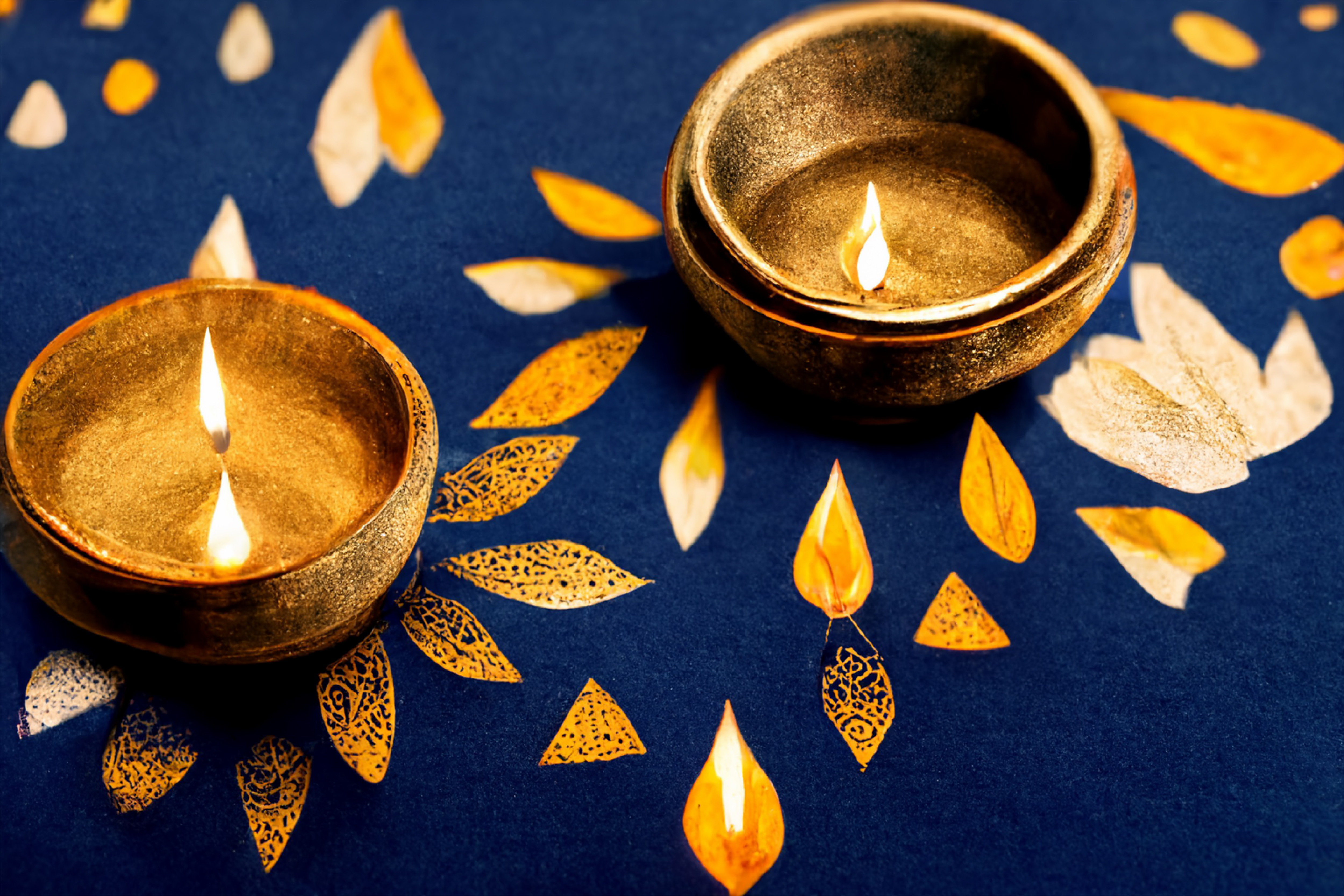 Free Blue Diwali Background with Golden Diya Lamp Design