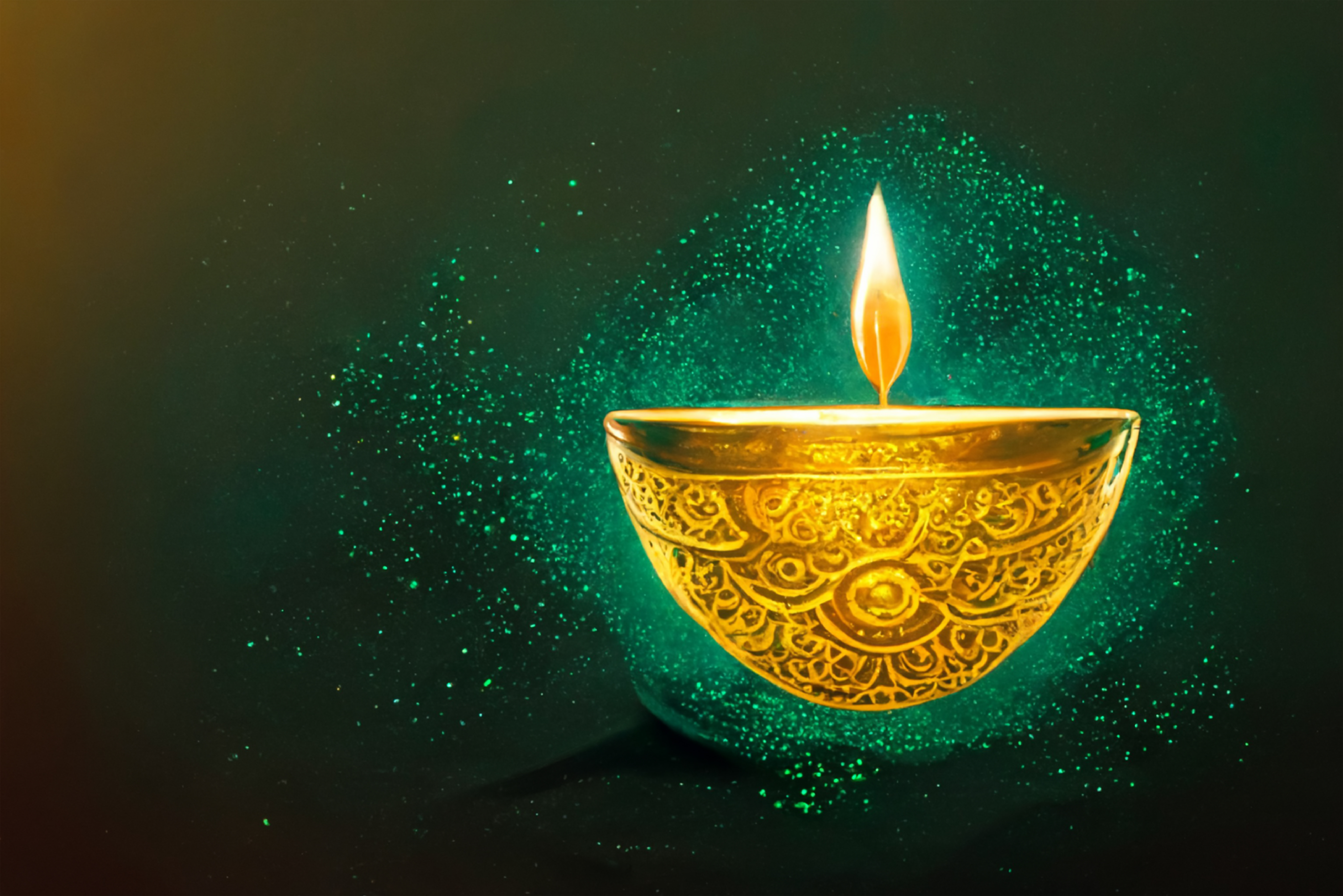 Free Green Diwali Background with Golden Diya Lamp