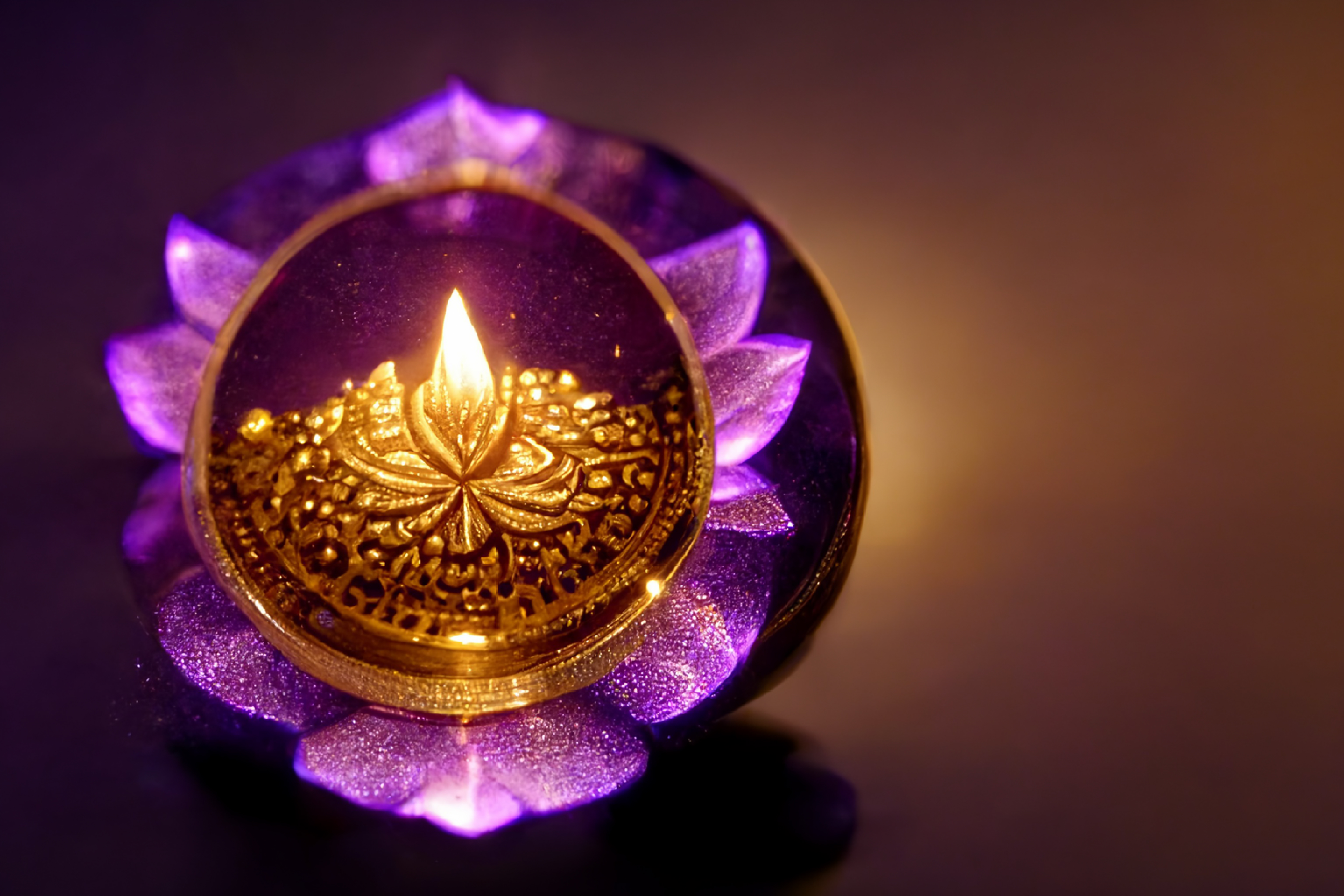 Free Happy Diwali Gold Diya on Purple Background Image