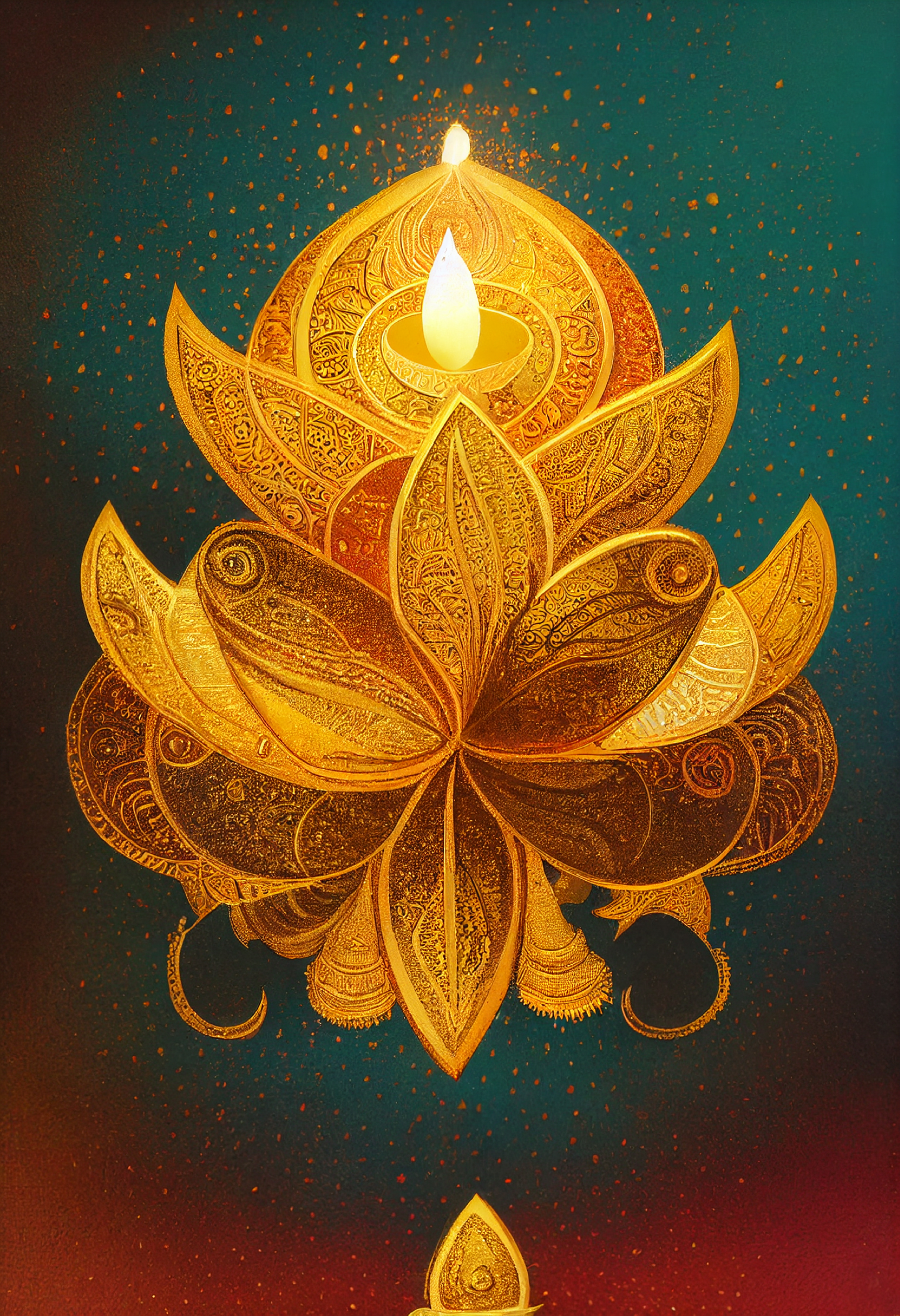 Free Happy Diwali Golden Diya Festival of Light Background