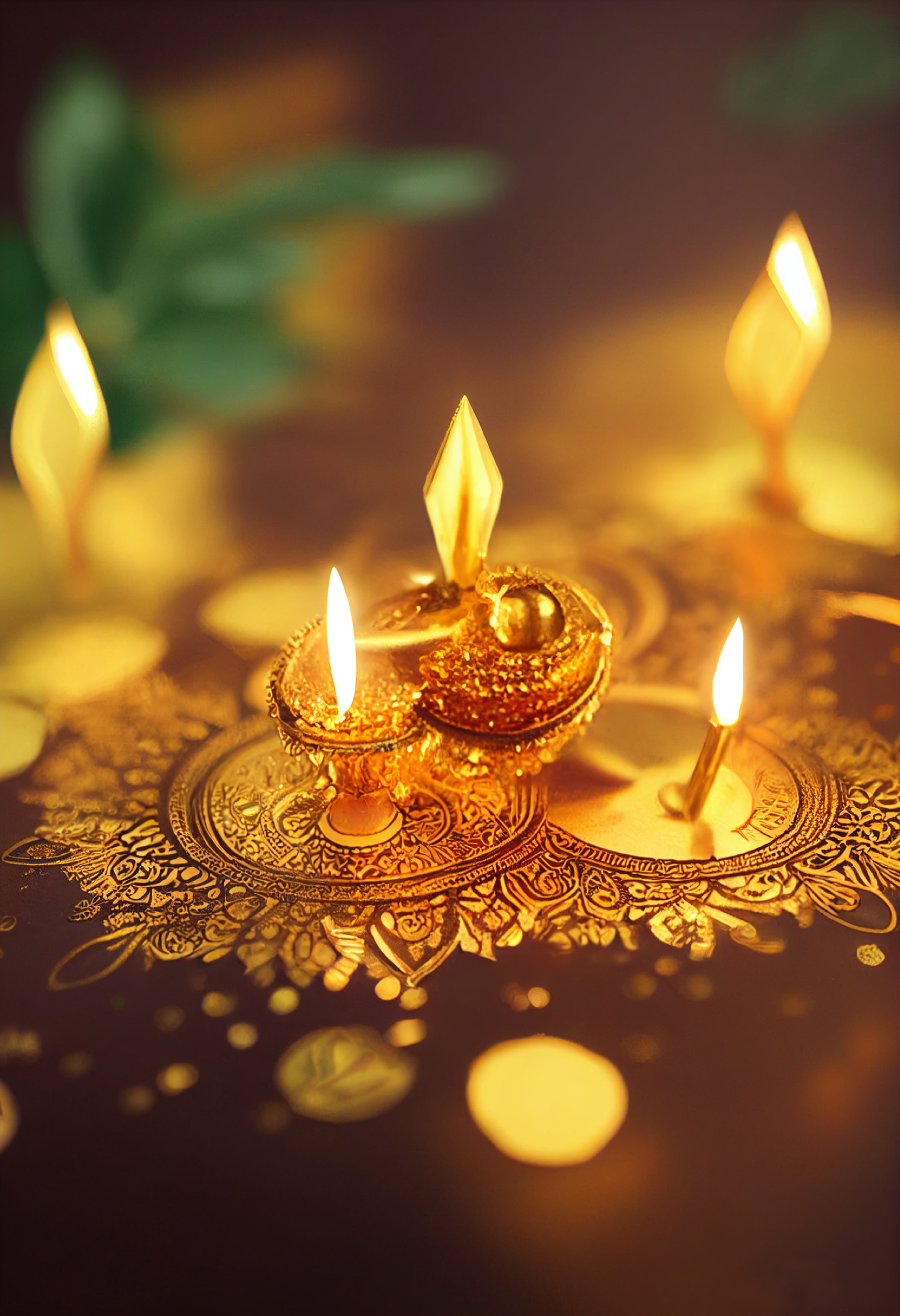 Free Happy Diwali Golden Diya Festival of Light Background Design