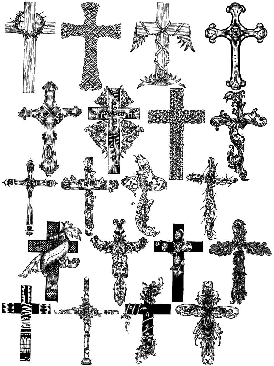 Hand Drawn Cross Vector and Photoshop Brush Pack-01