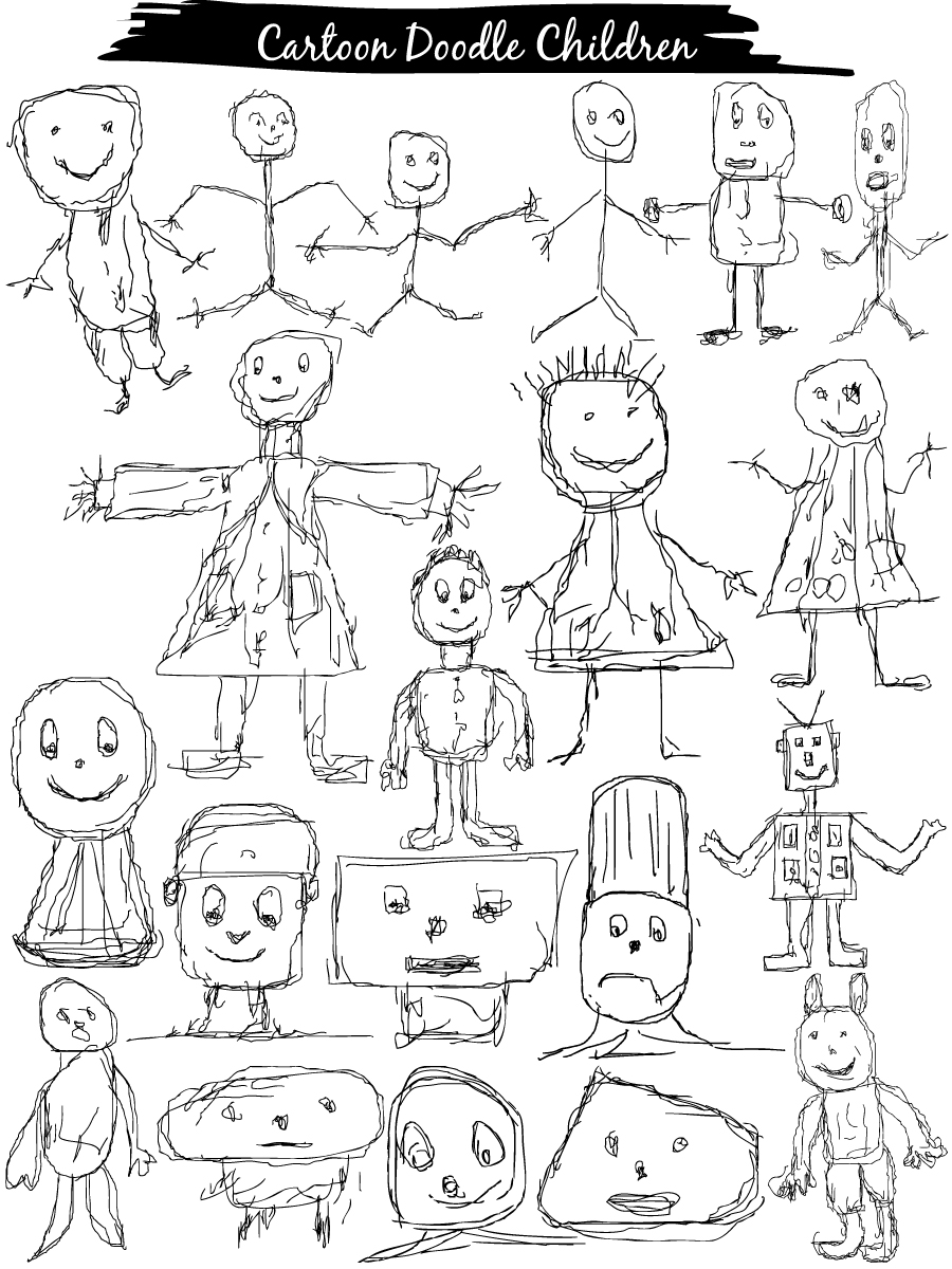 Children Drawing Doodle Cartoons Vector and Photoshop Brush Pack-01