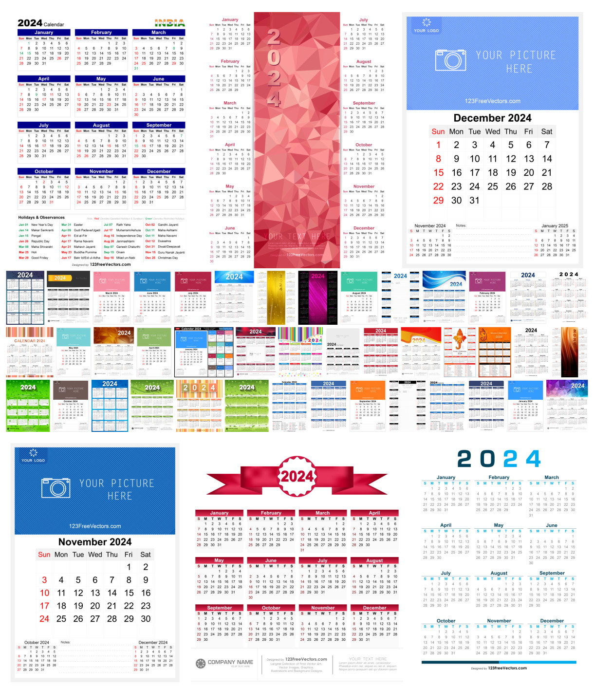 2024 Wall Calendar Templates: 48 Free Printables and Editable Ai Vectors