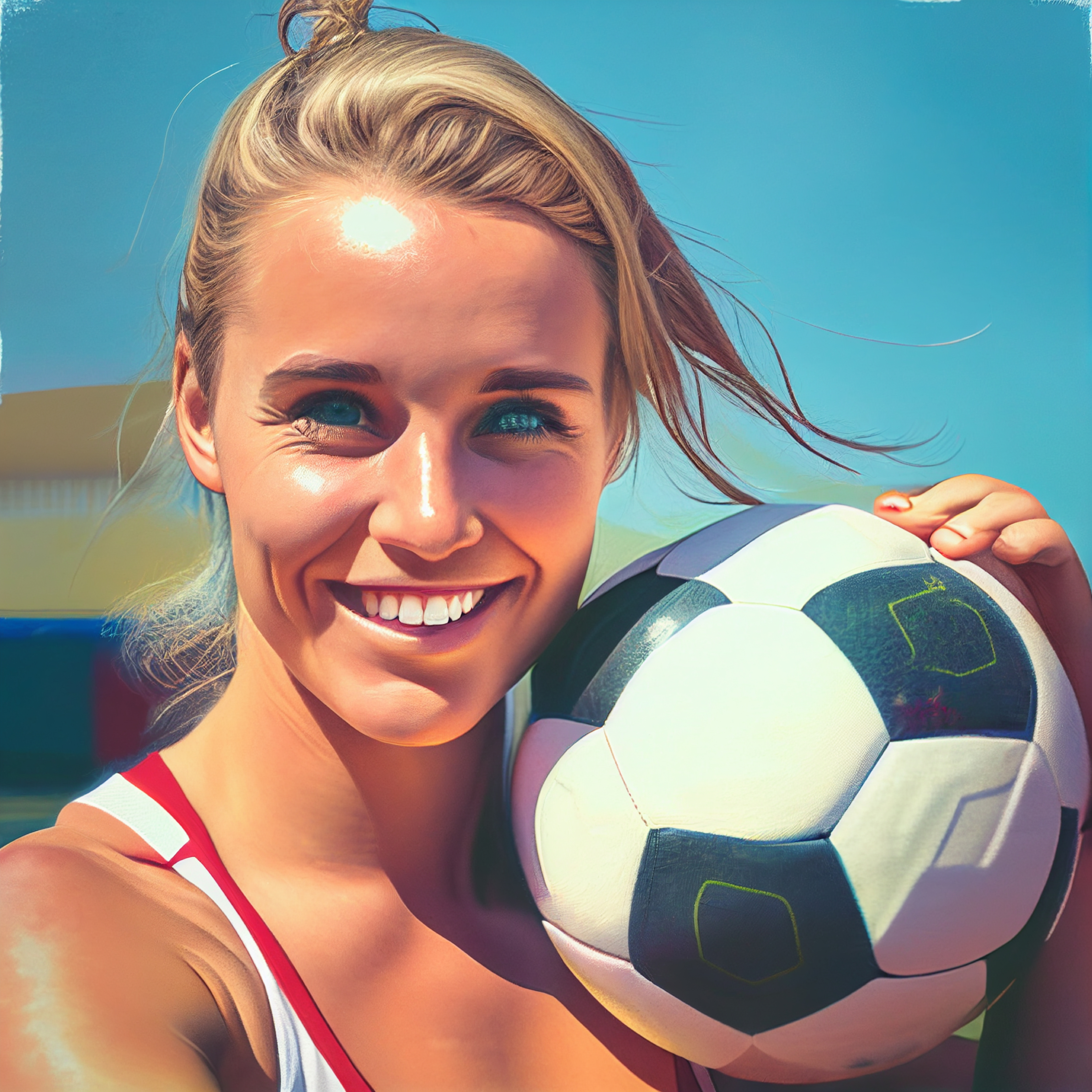 Young Beautiful Woman Holding Soccer Ball Image