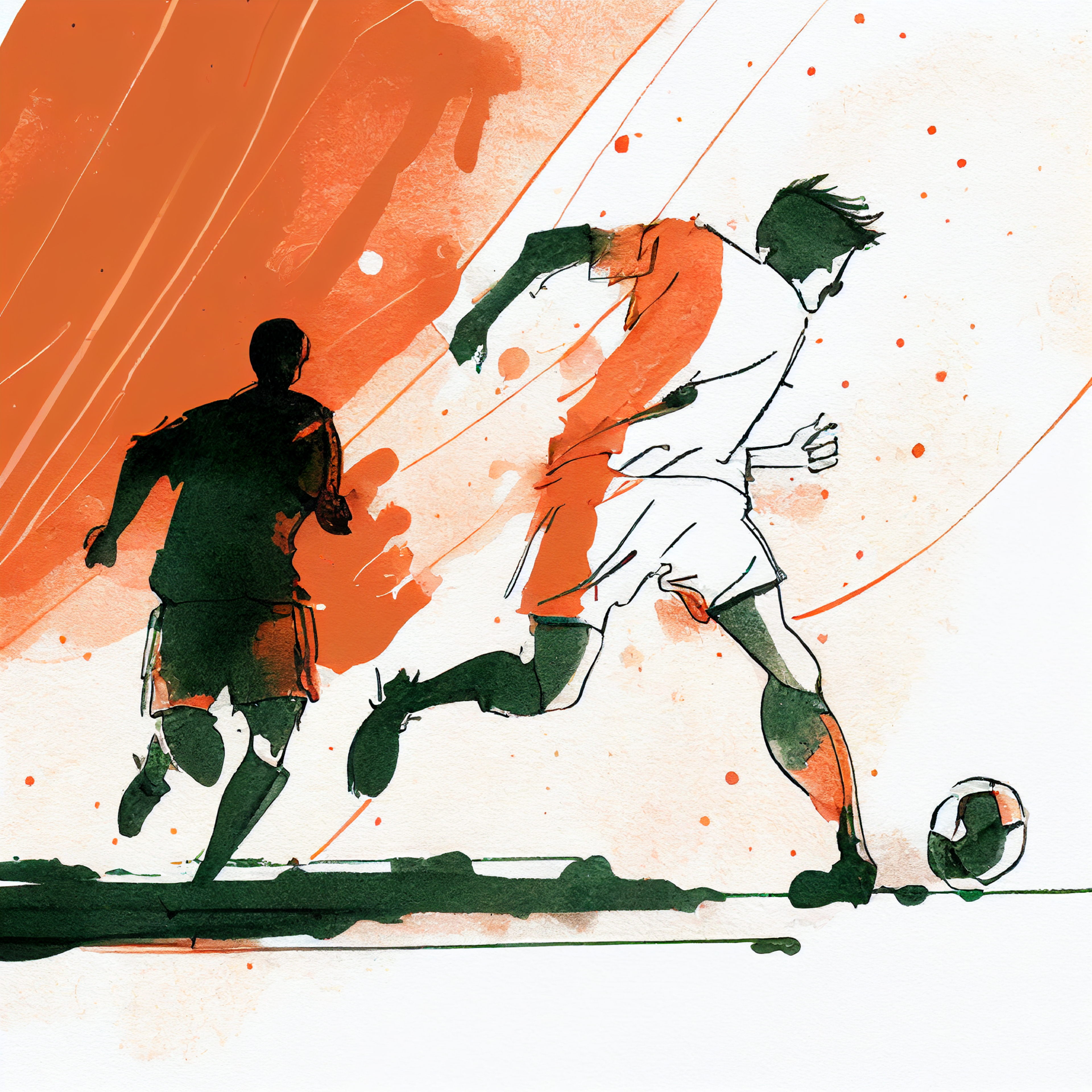 Football Soccer Ball Player Watercolor Painting