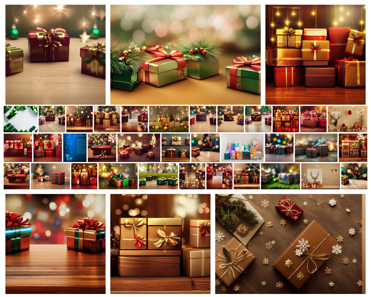 Festive Delights: Unwrapping Joy with 40 Christmas Gift Box Designs on a Wooden Background