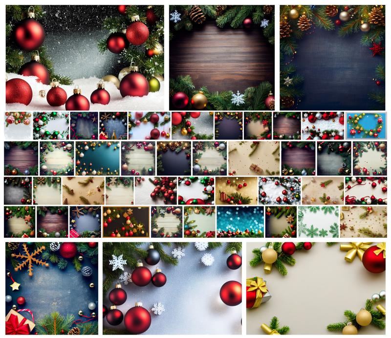 50 Enchanting Christmas Frame Backgrounds: Fir Branches, Ball Ornaments, and Winter Delights