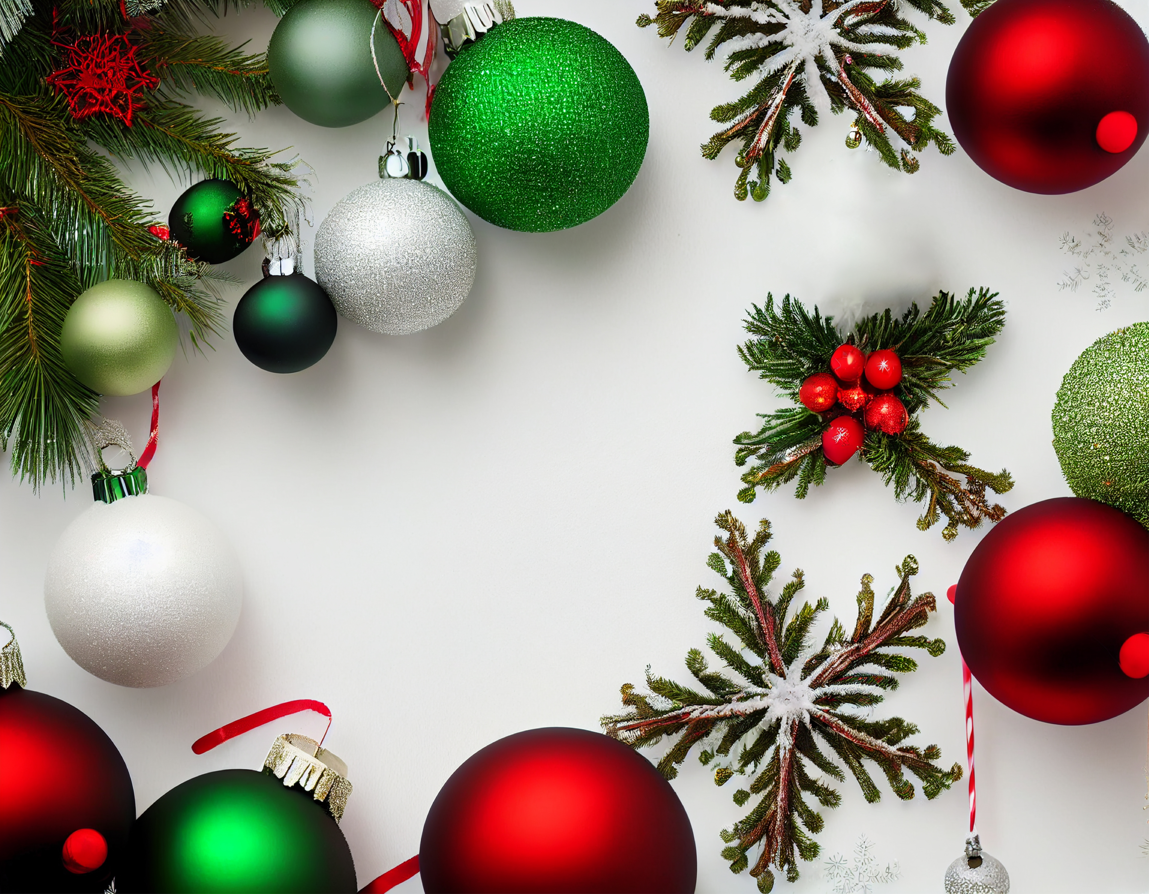 Christmas Card Background with Fir Branches and Ball Ornaments Image