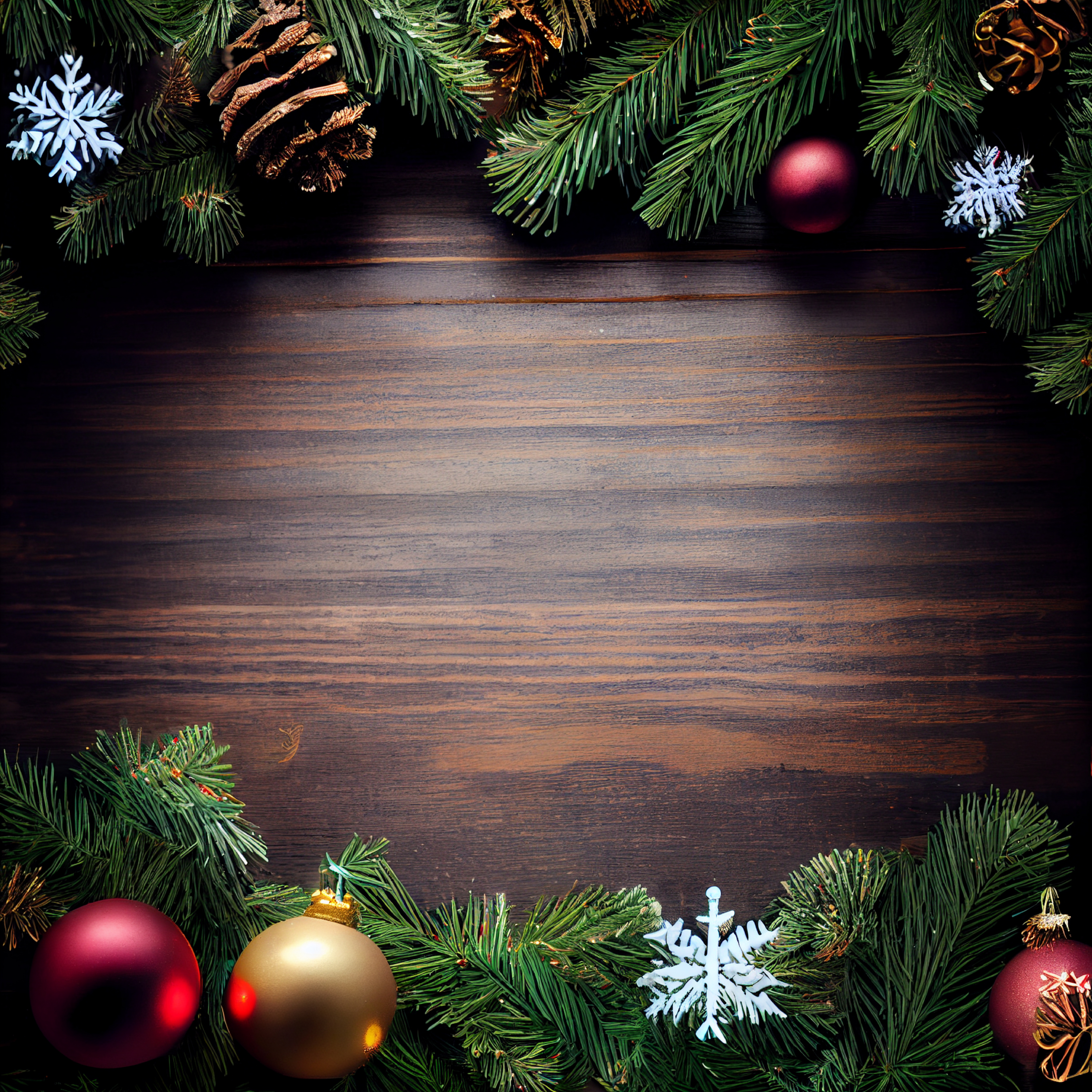 Christmas Frame Background with Fir Branches and Decorations Top View Image