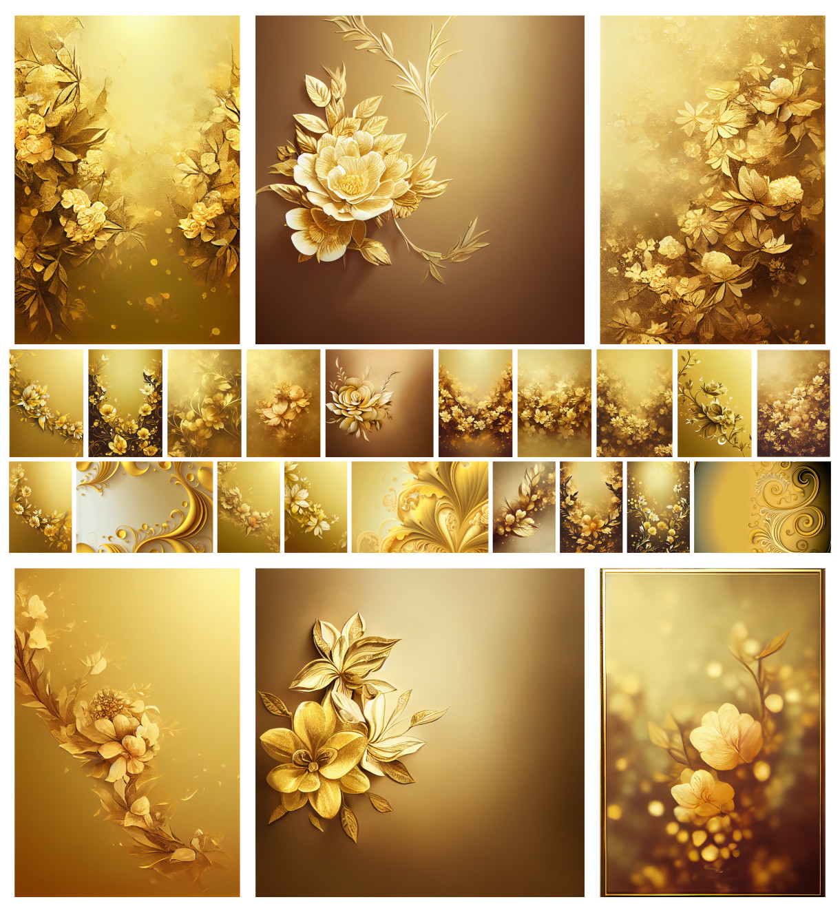 Golden Flourish: 25 Free Gold Flower Backgrounds for Your Print-Ready Designs