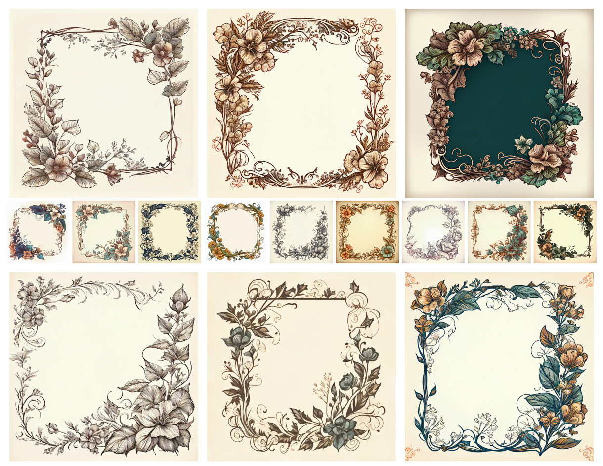 Timeless Elegance Redefined: 15 Hand-Drawn Style Vintage Flower Frames – Free Design Resource