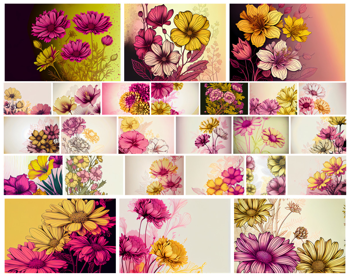 Captivating Contrasts: 26 Line Art Pink and Yellow Flower Backgrounds – Free High-Resolution Designs