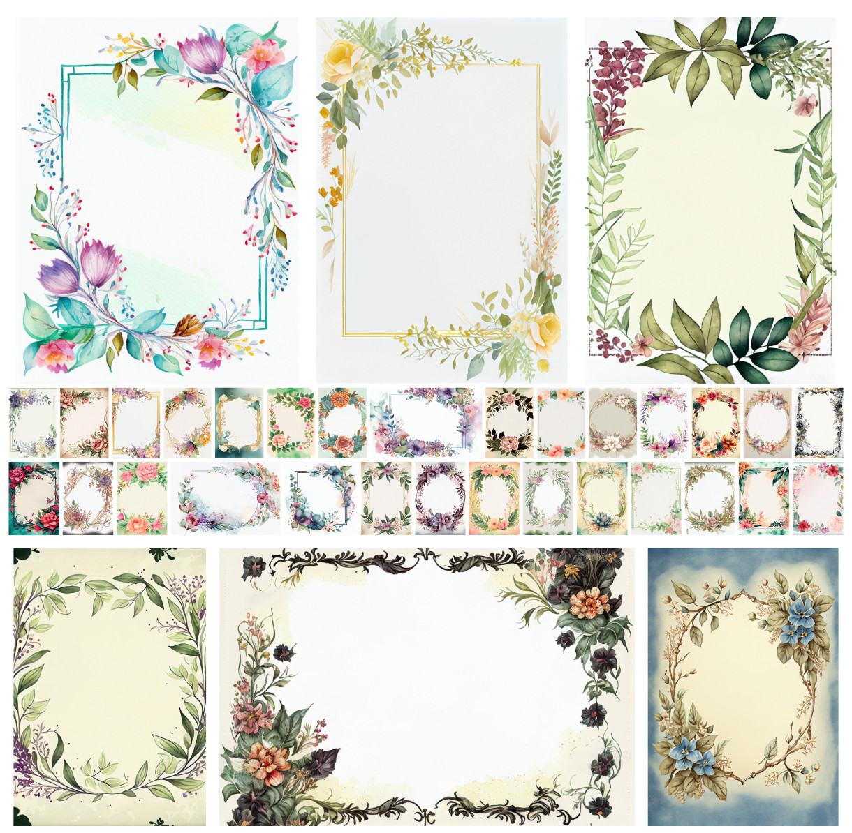 Artistry in Every Edge: 35 Watercolor Flower Frame Collection