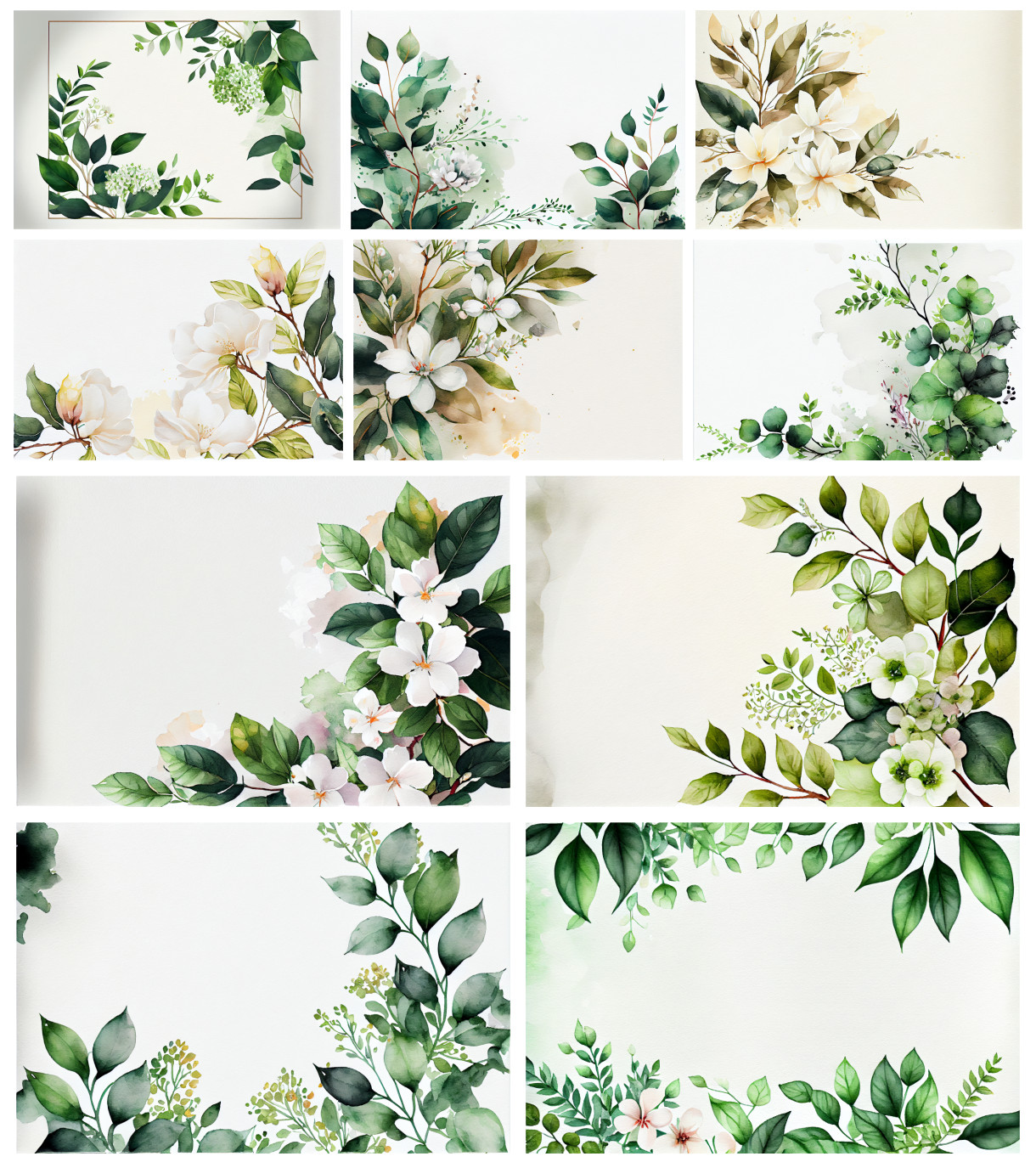 Graceful Green: Watercolor Flower Card Backgrounds