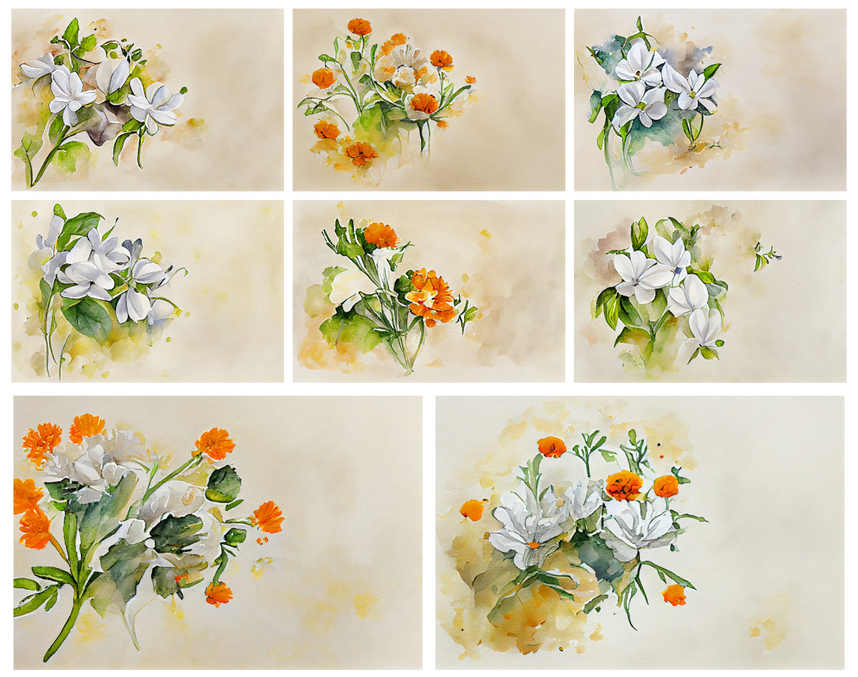 Delicate Florals: Jasmine & Marigold Flowers on Beige Canvas