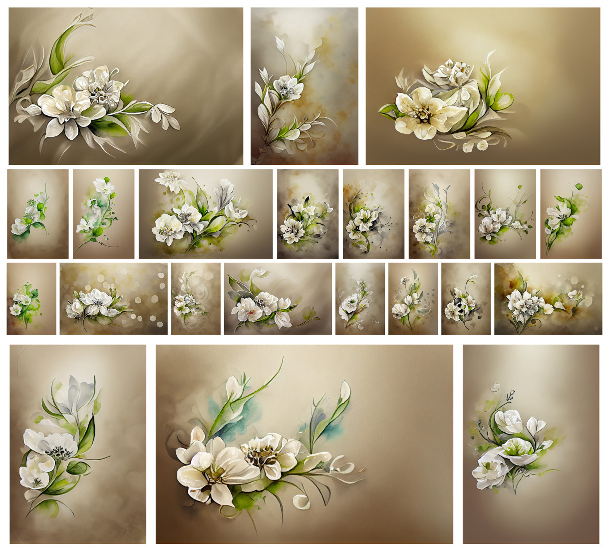 Elegance in Harmony: 22 Watercolor White Flower on Beige Background Designs