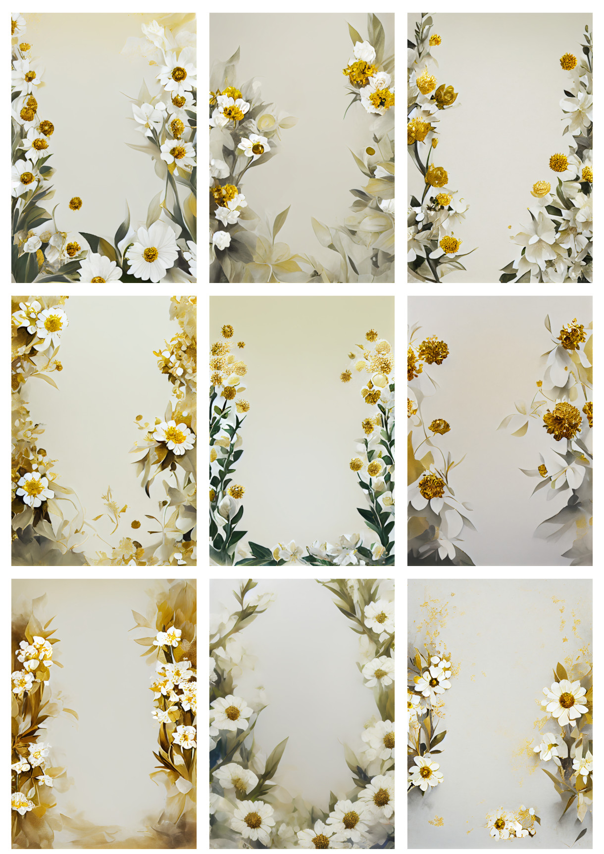 Elegant Fusion: White and Gold Flower on Beige Card Background Design