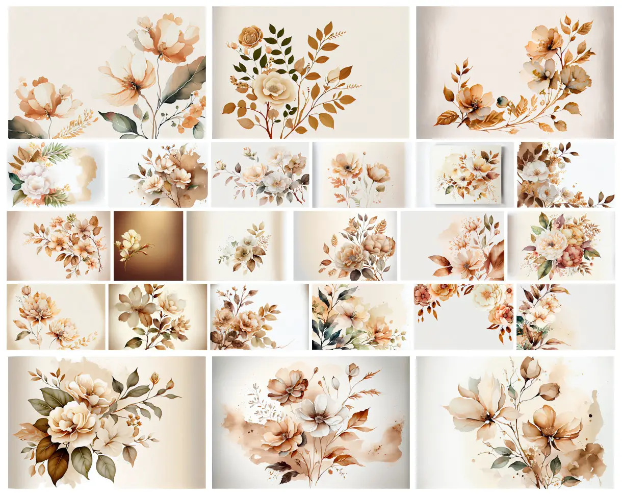 Natural Elegance: 24 White Flower on Brown Background Designs