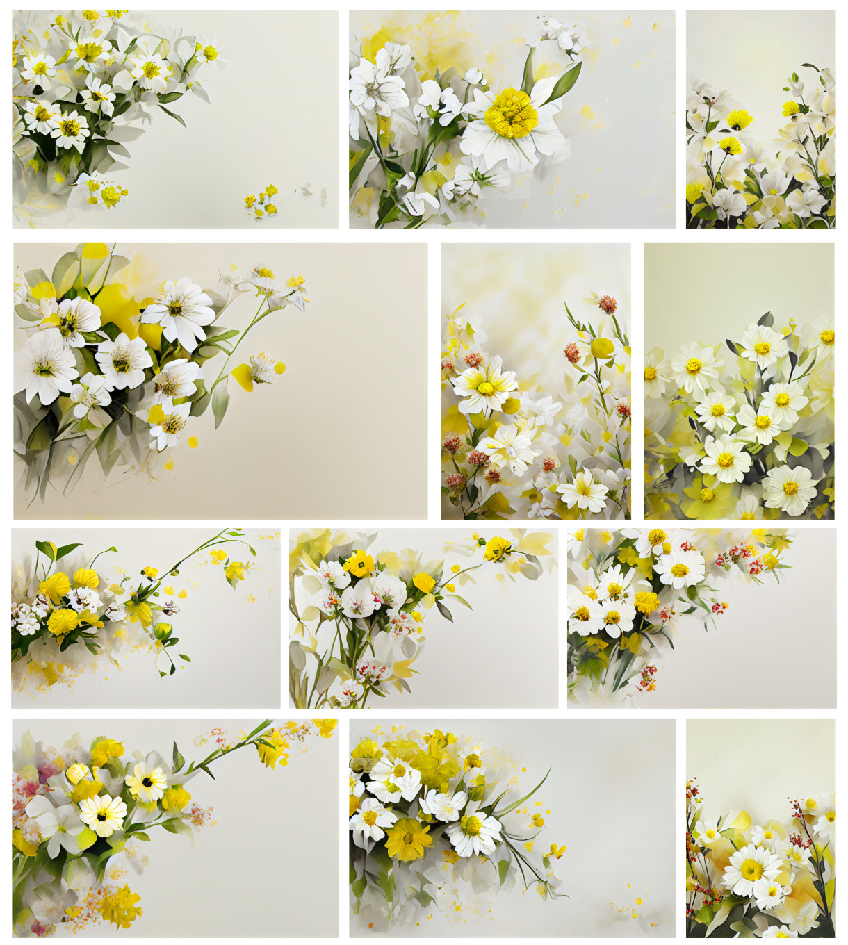Blossoms in Harmony: 12 Yellow and White Flower Card Background Designs