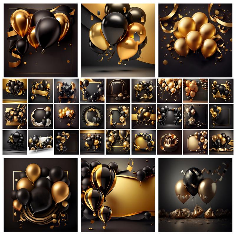 Elegance in Contrast: Black and Gold Birthday Card Backgrounds