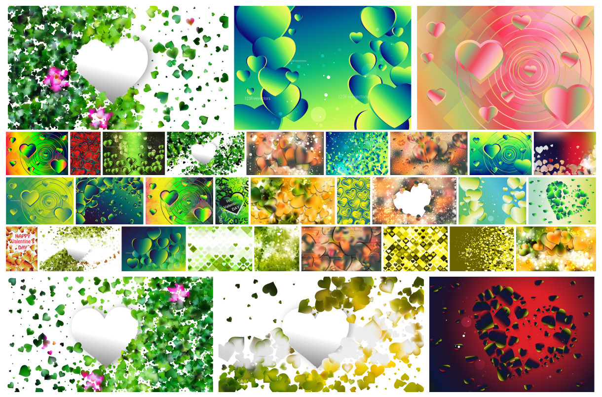 Diverse Palettes of Passion Green & Beige Heart Designs