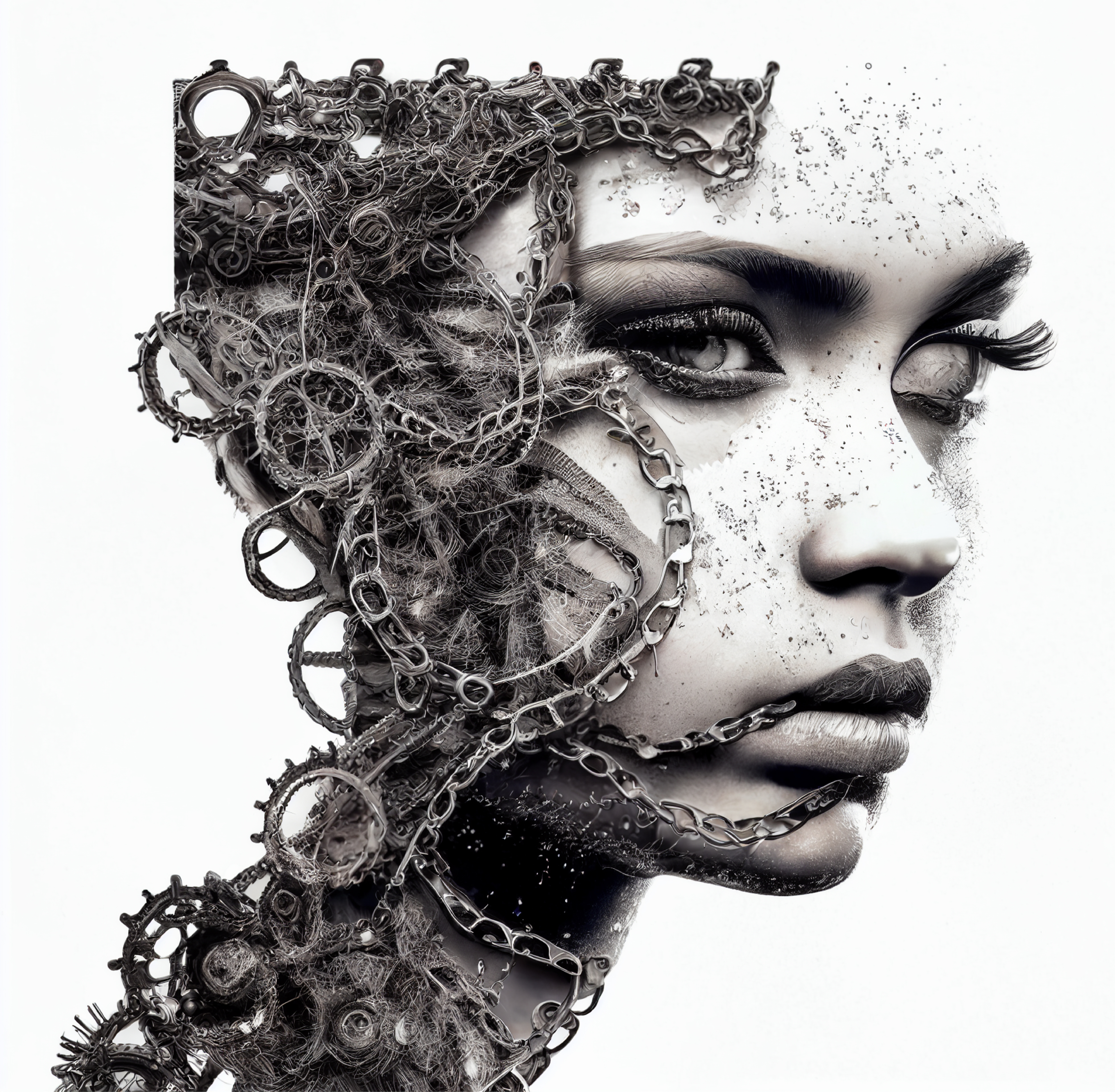 Woman Face Made of Cycle Chain