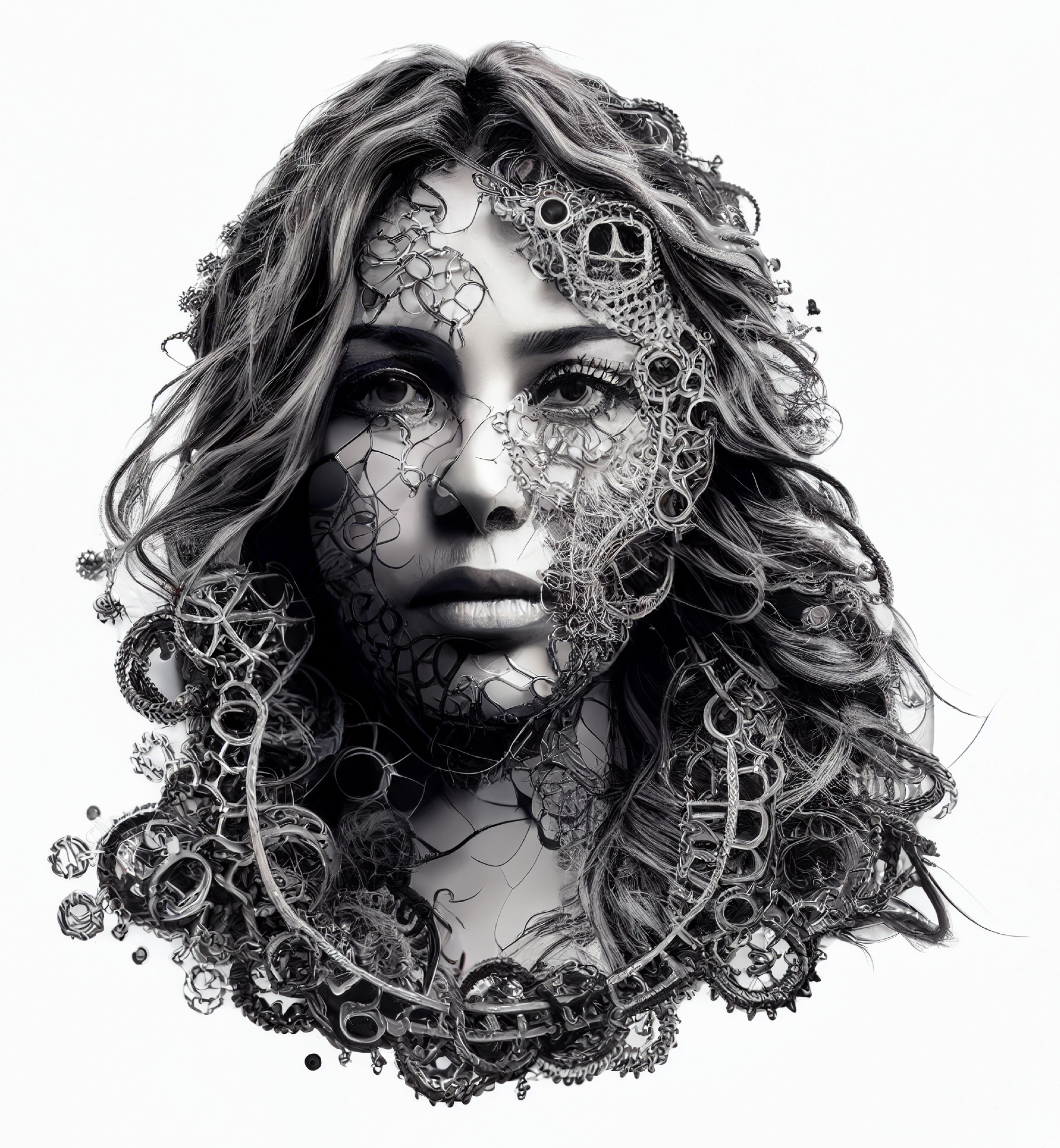 Woman Face Covered with Cycle Chain Illustration