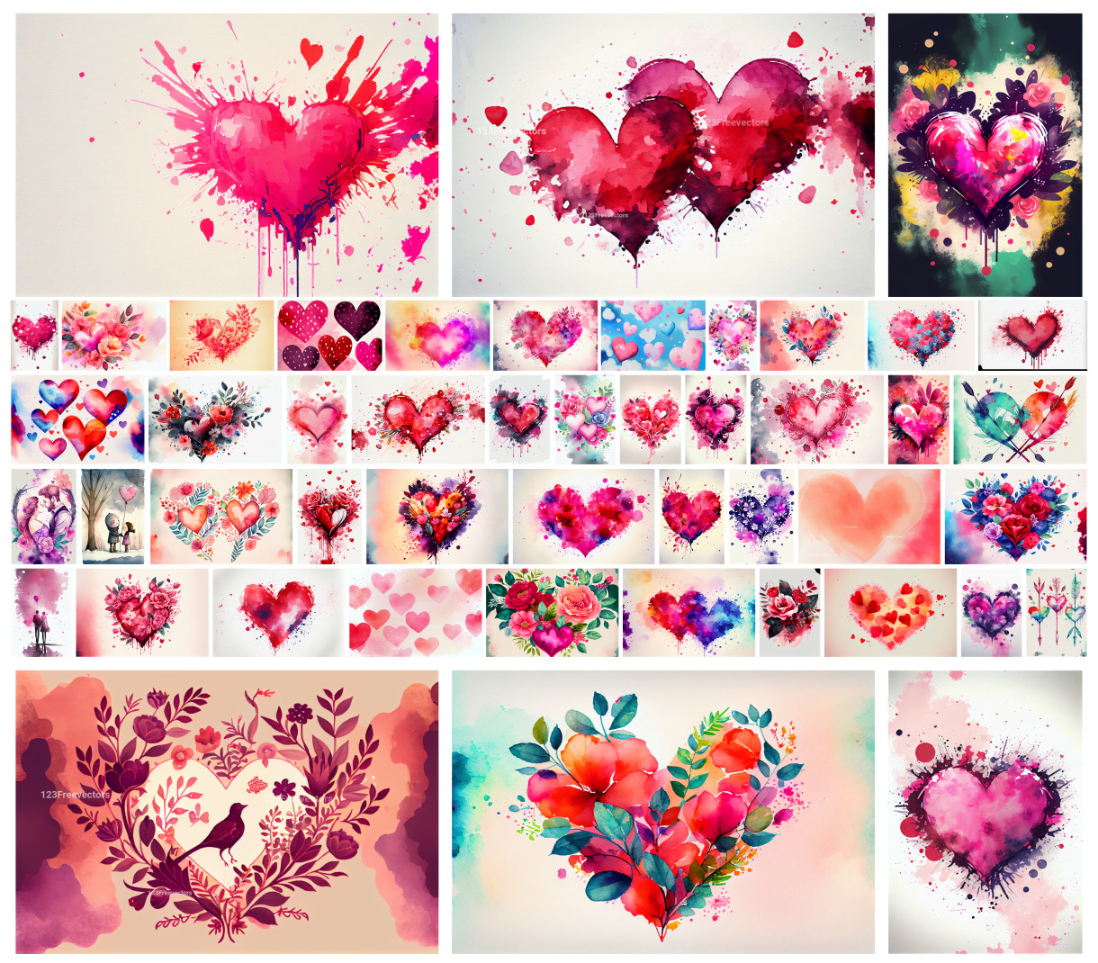 Express Love with Art: 48 Valentine’s Watercolor Heart Designs Available for Download