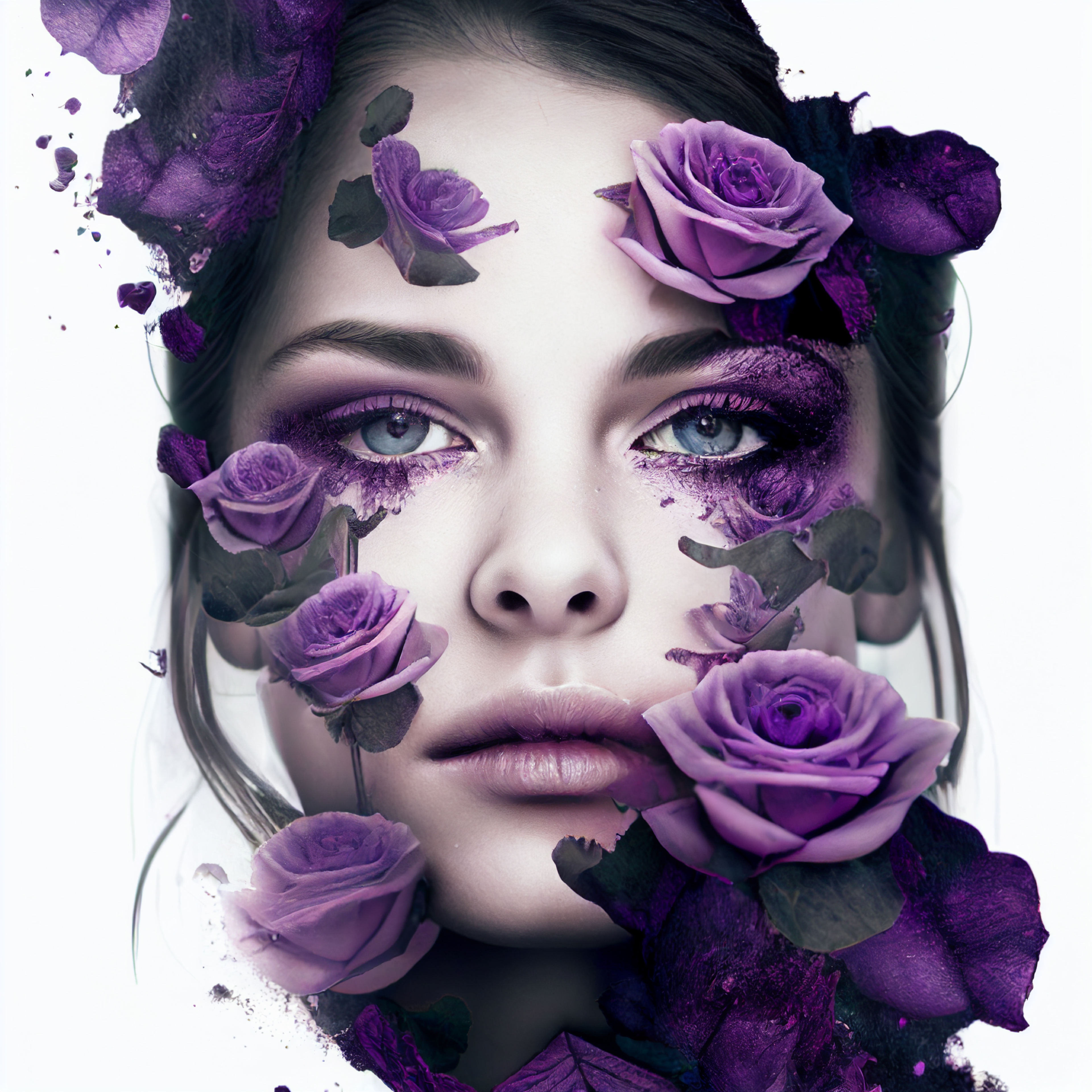 Woman with Purple Rose Flowers Image