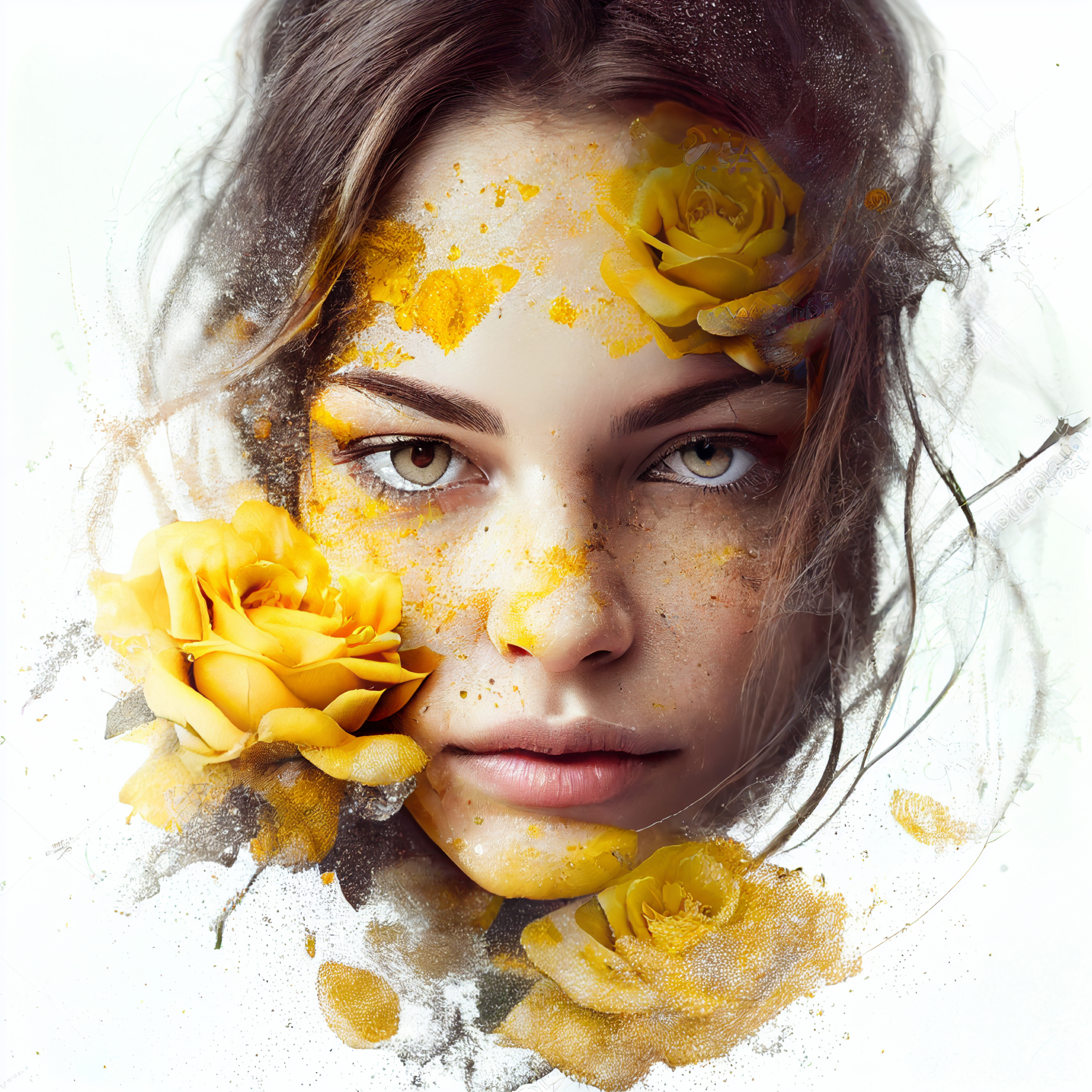 Beautiful Woman with Yellow Rose Flowers
