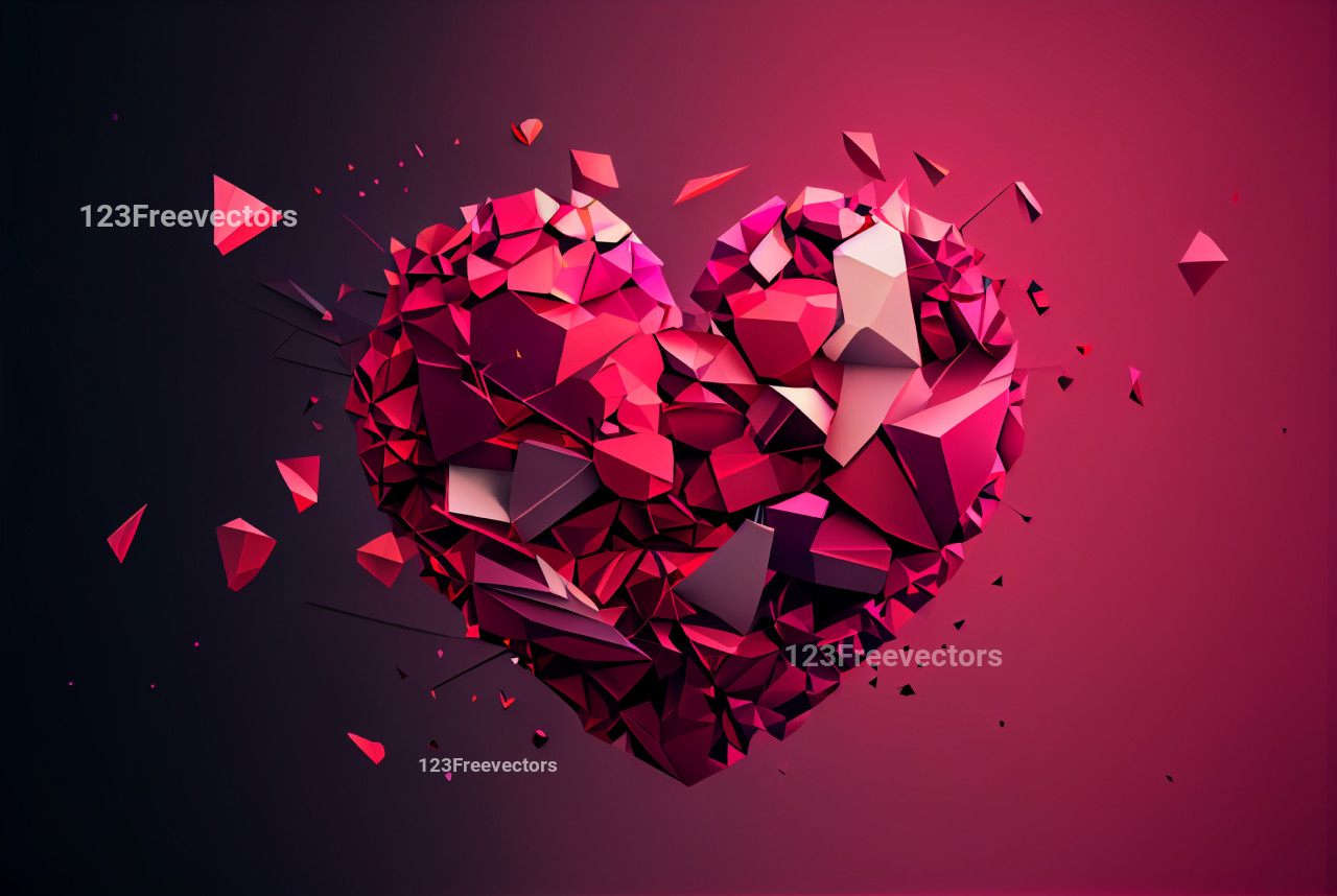Exploding Polygonal Heart Valentines Background