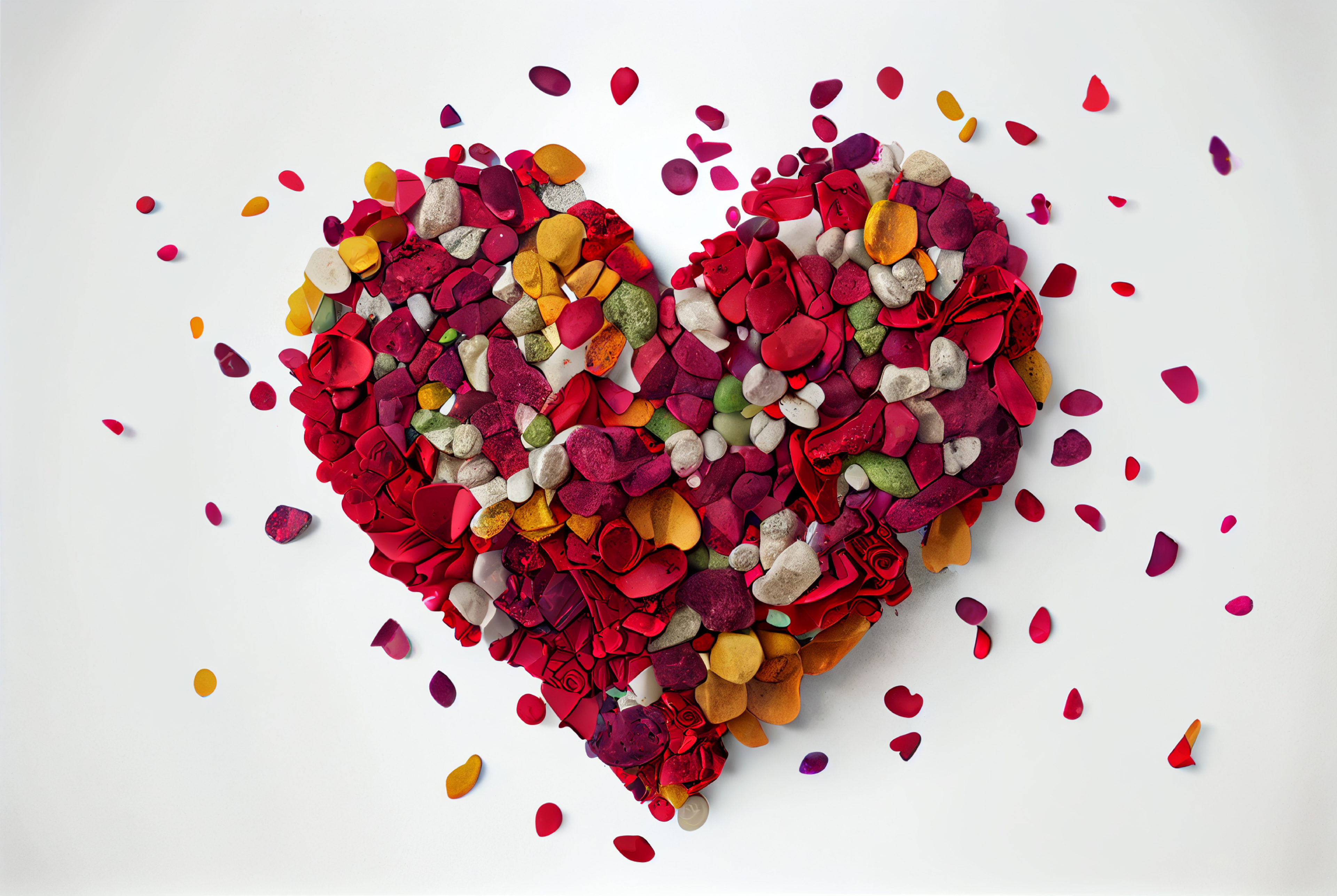 Color Stones Exploded Heart Shape White Background
