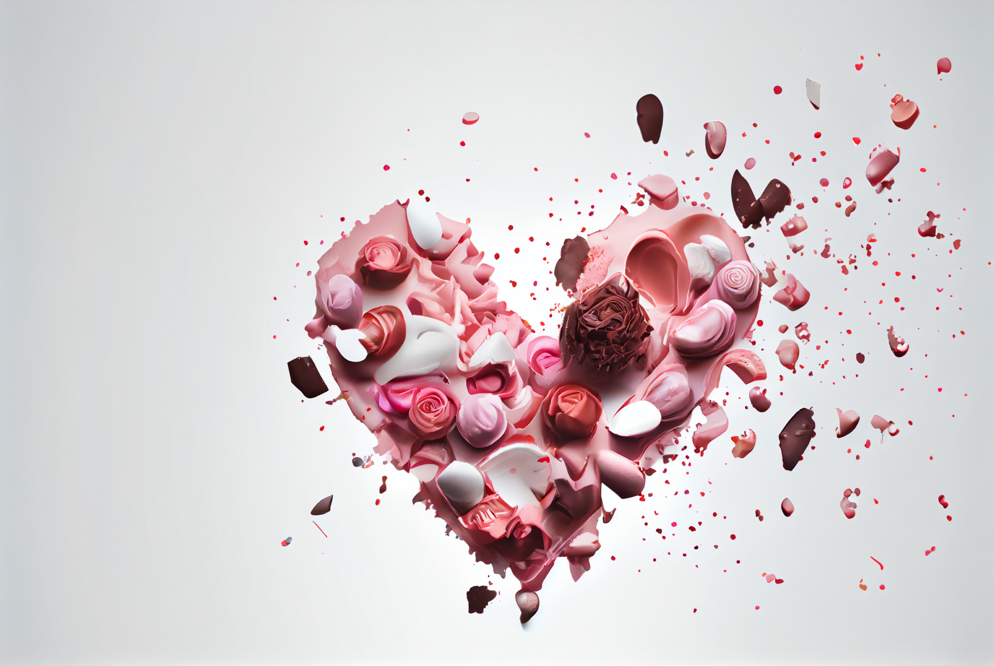 Chocolates Exploded Heart Shape White Background
