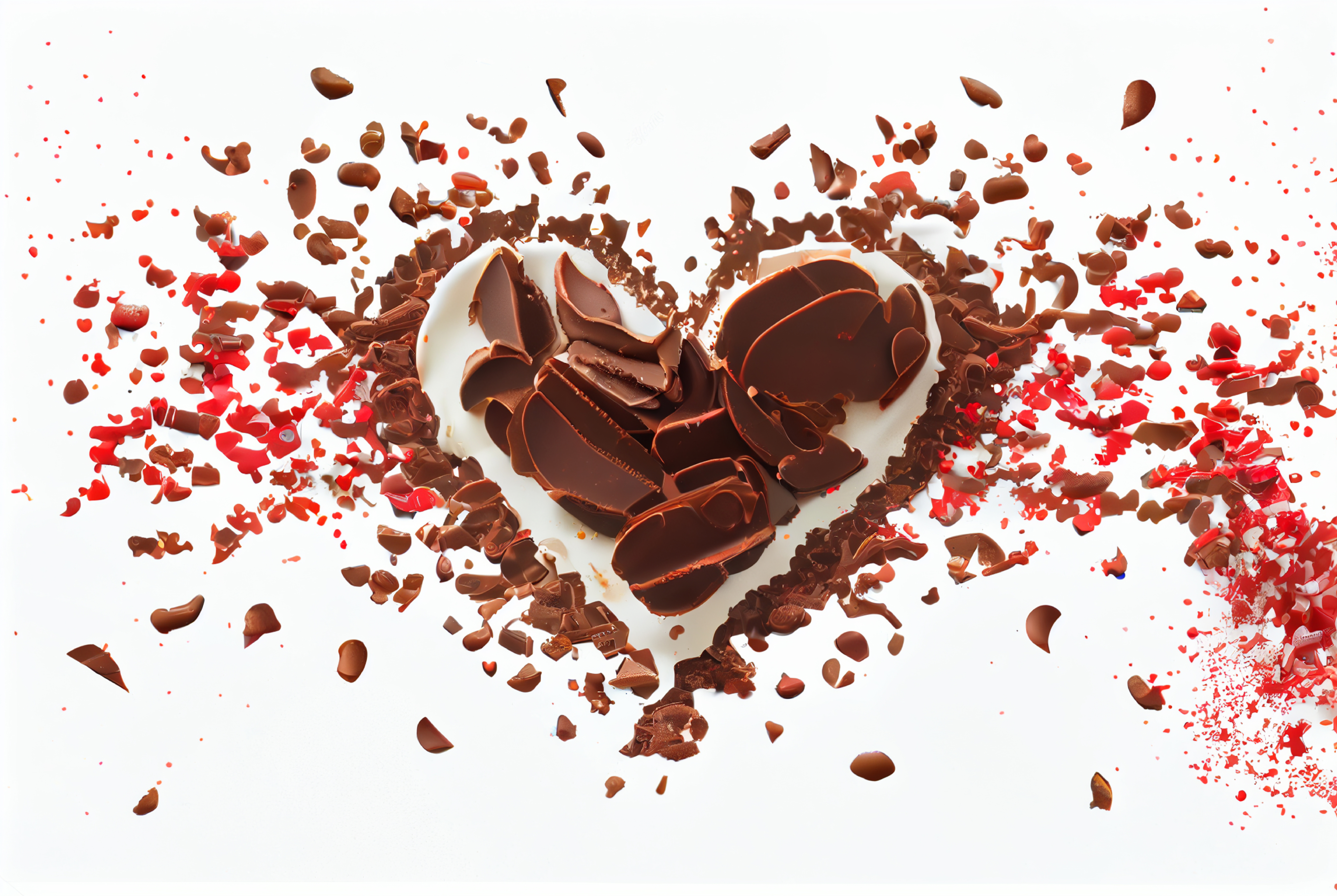 Chocolates Exploded Heart Shape White Background