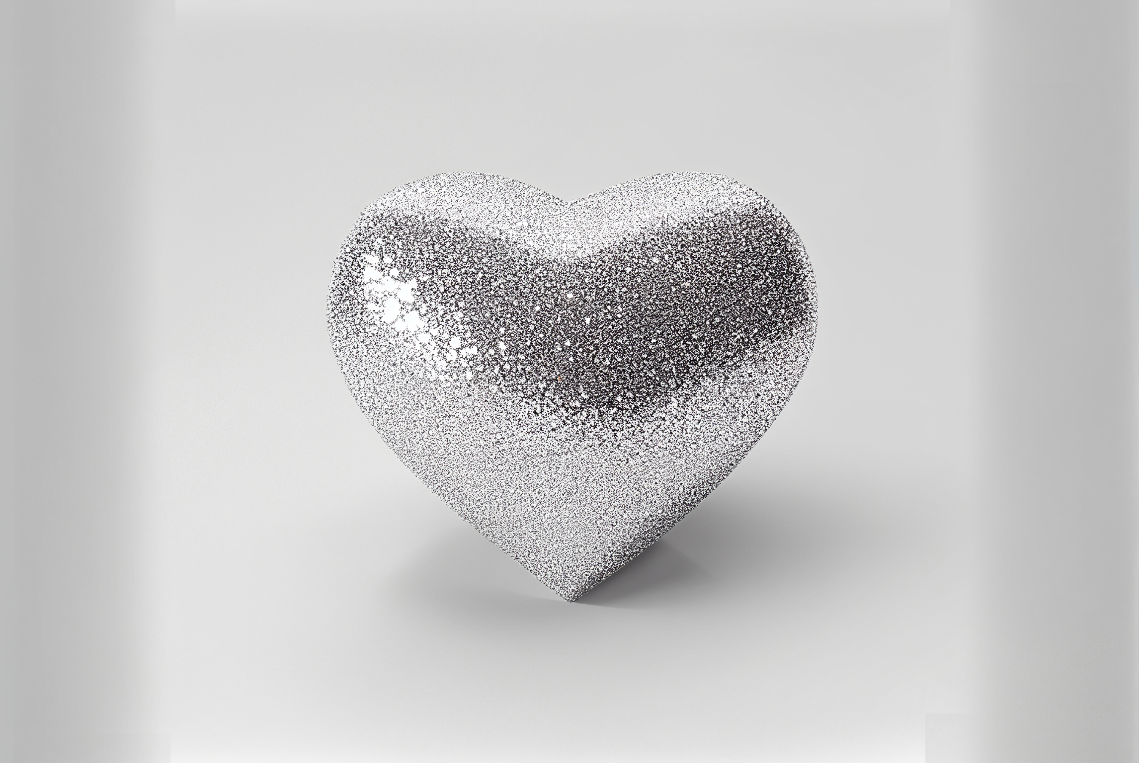 3D Heart Glitter White Background with Copy Space