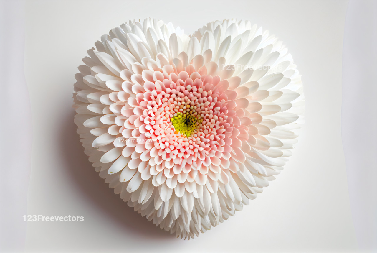 Flower Heart Shape White Background Isolated with Copy Space