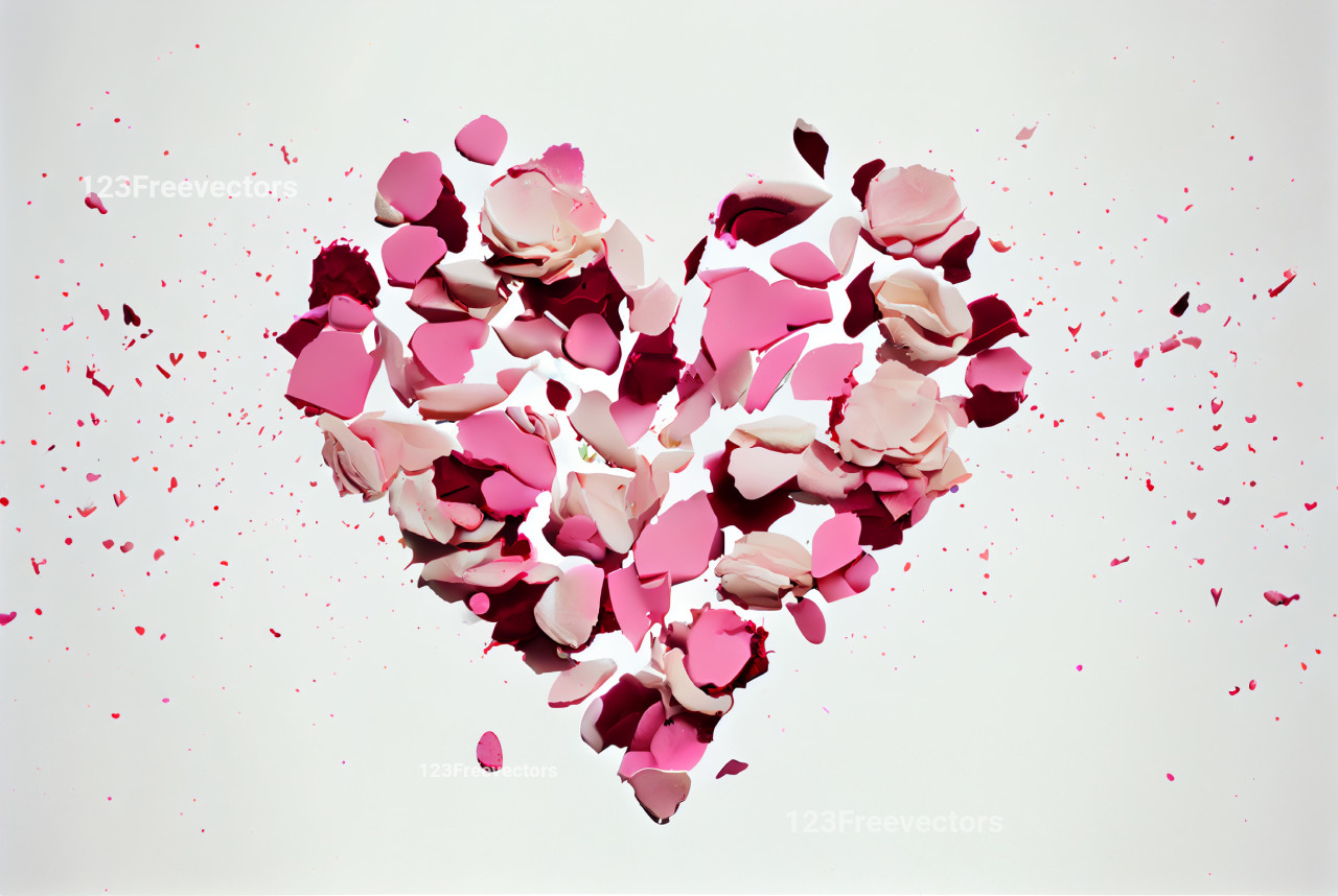 Exploded Heart Shape White Background Isolated Rose Petals
