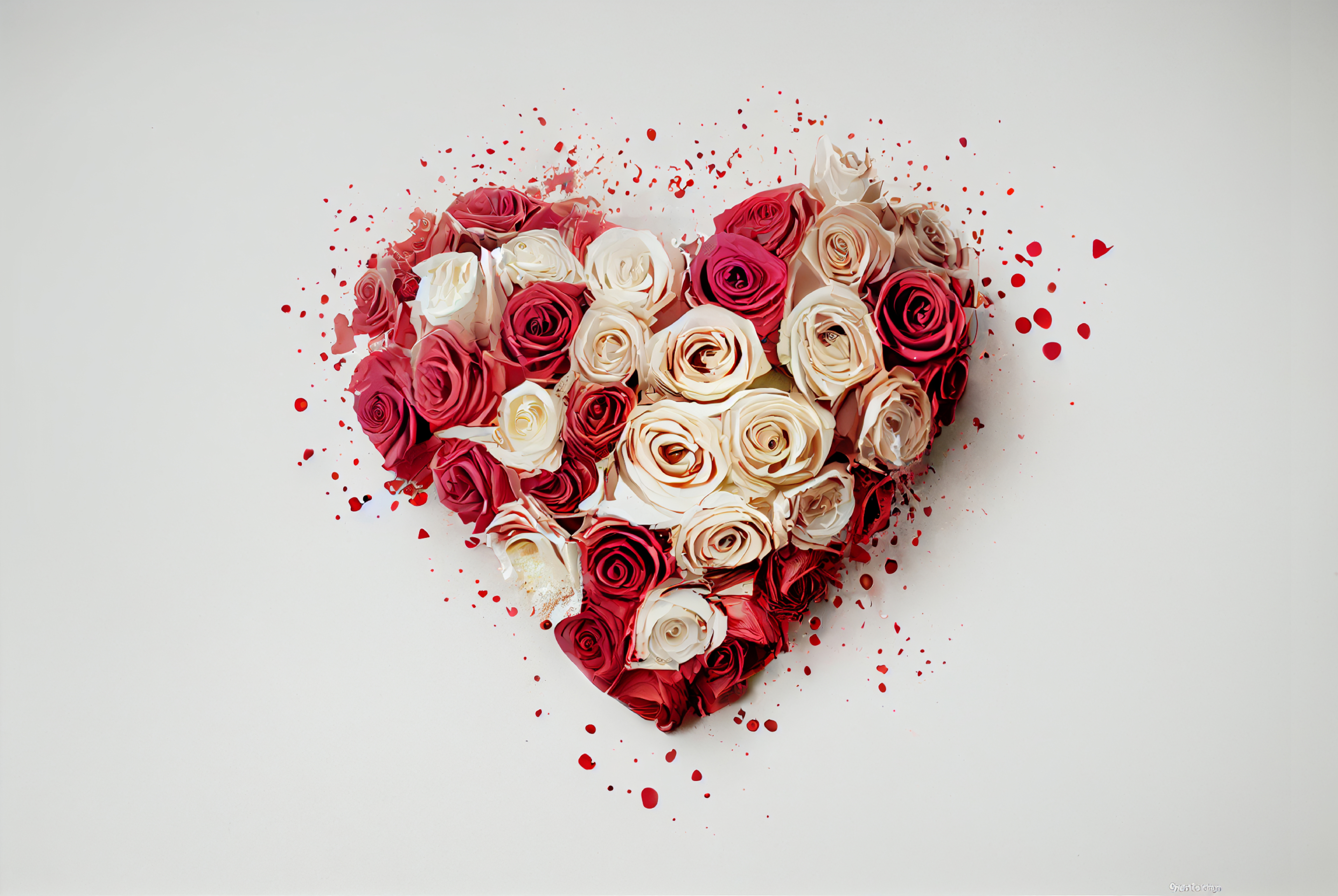 Exploded Heart Shape White Background Isolated Rose Petals