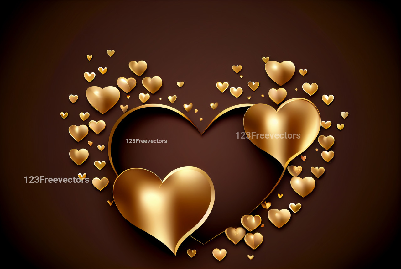 Golden 3D Hearts Valentines Day Background