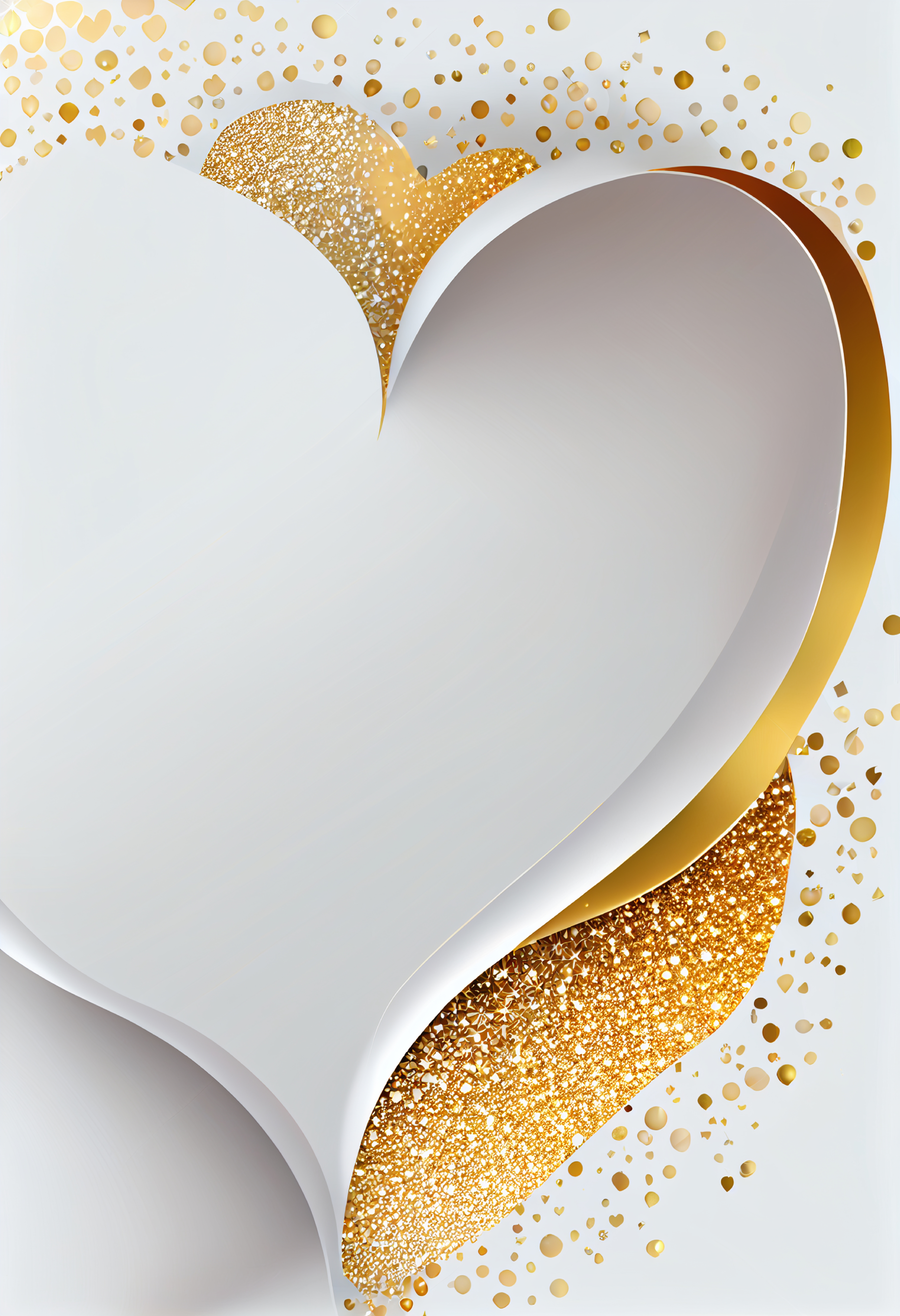 Gold Heart White Background with Copy Space