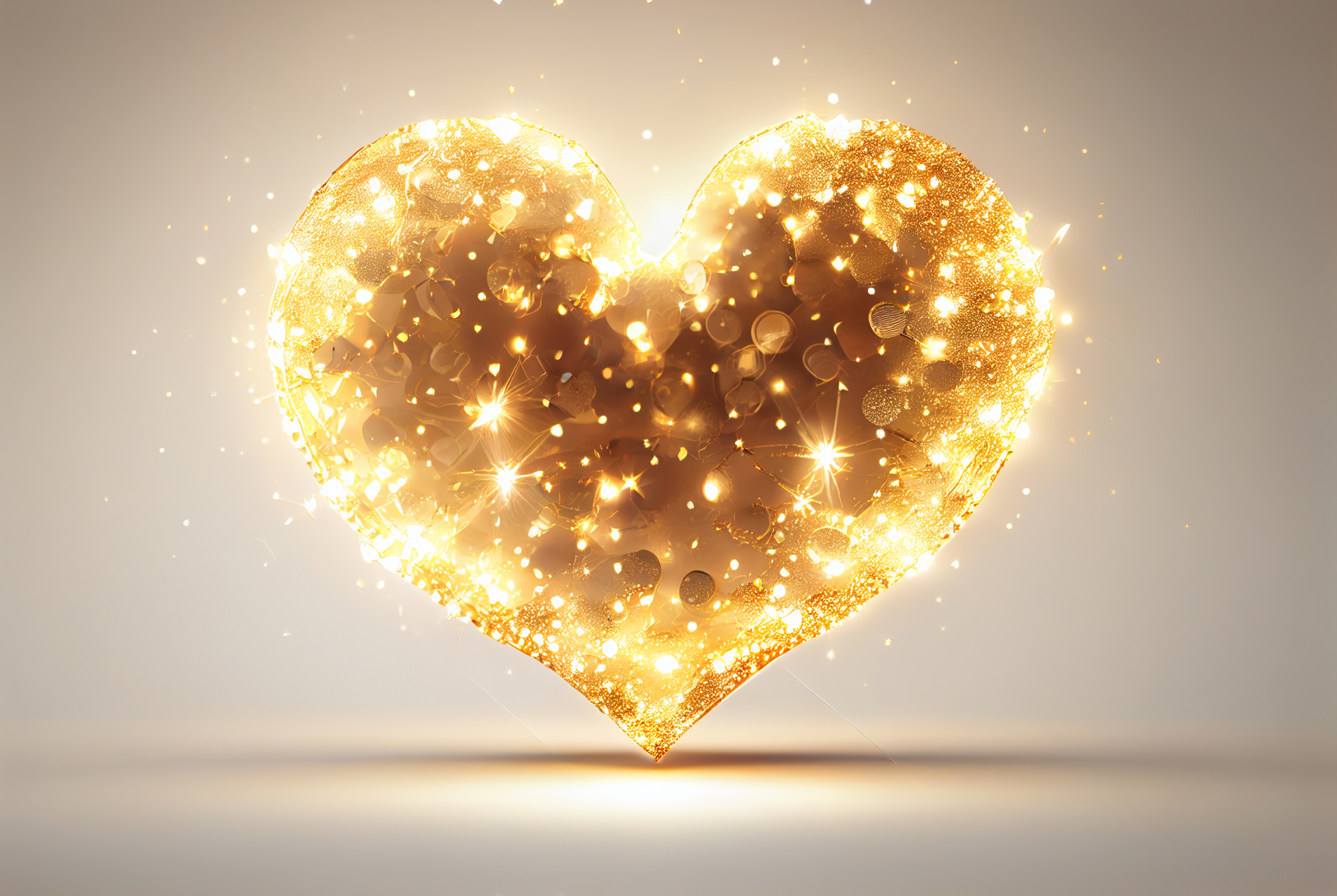Golden Heart Glittering Lights White Background