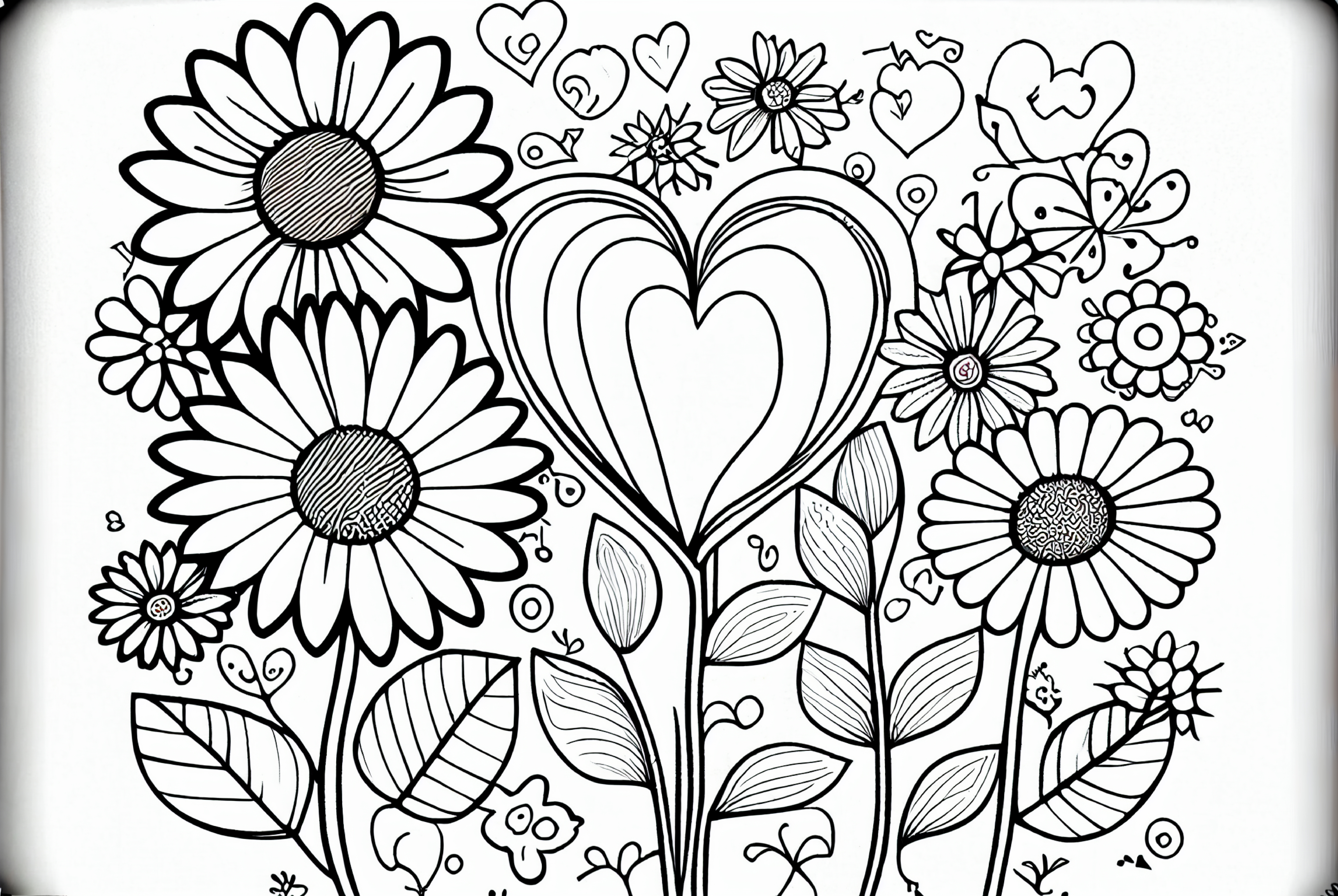 Flowers Valentines Day Kids Coloring Book Black Outline