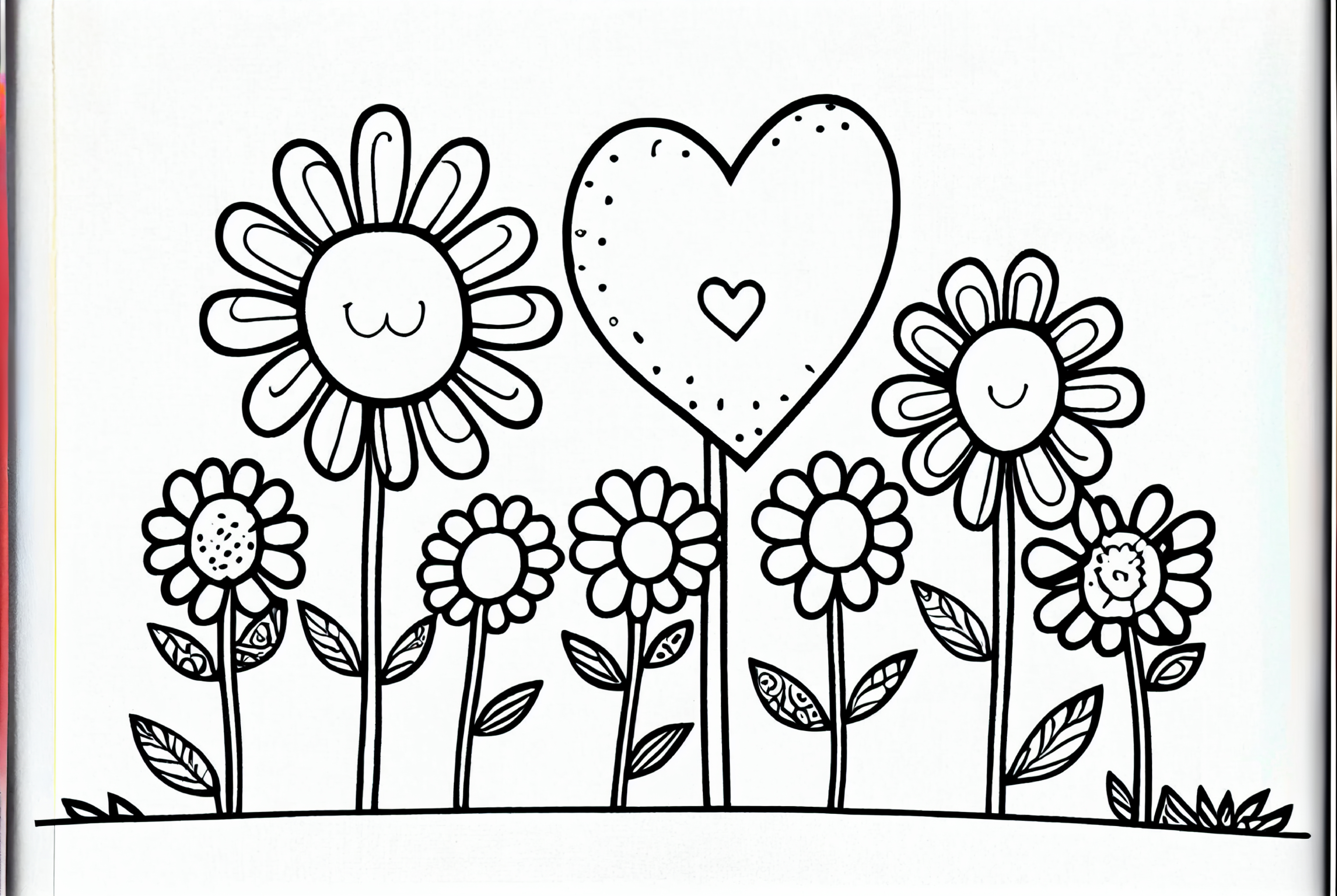 Flowers Valentines Day Kids Coloring Book Black Outline