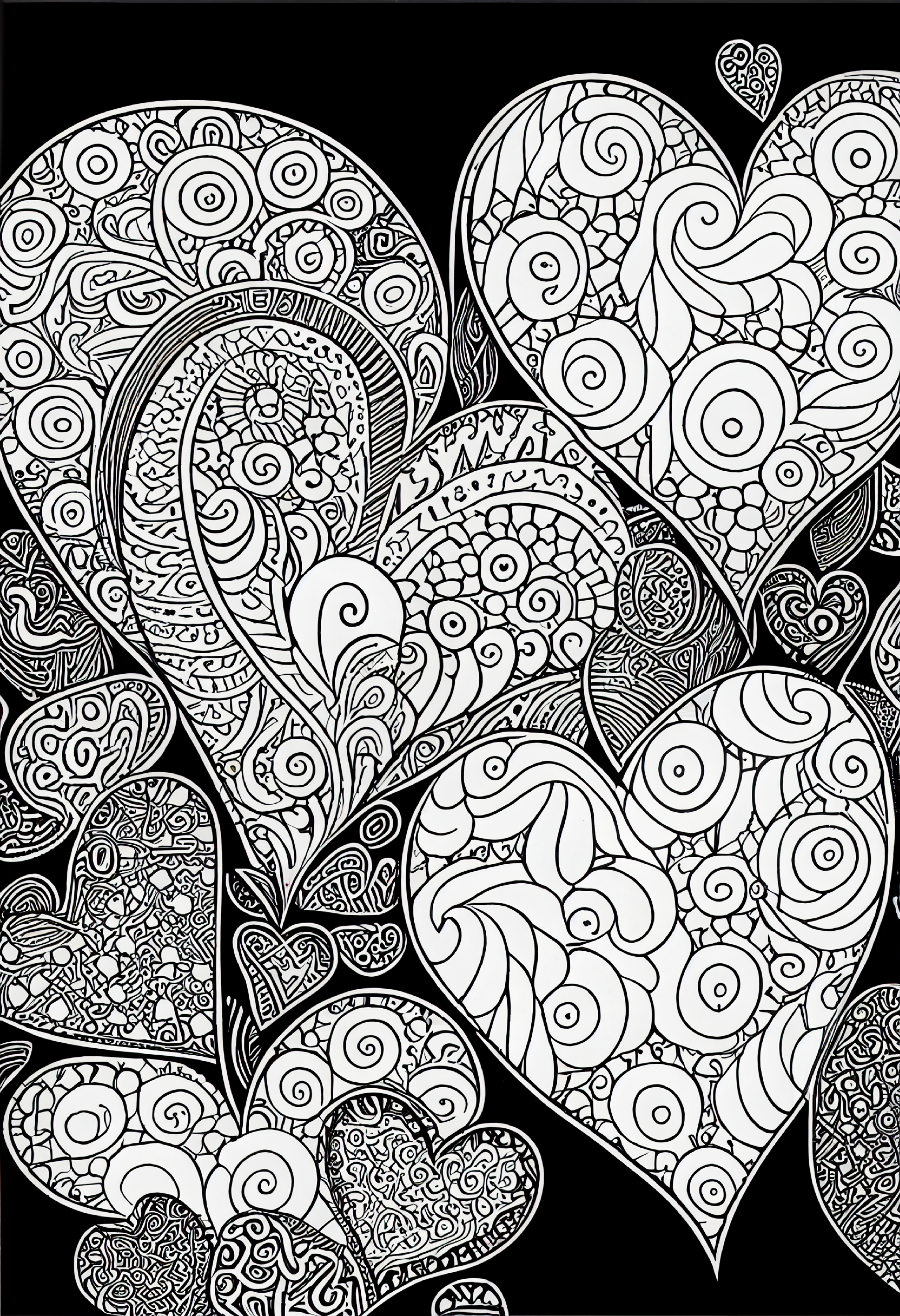 Hearts Pattern Line Art for Coloring Book